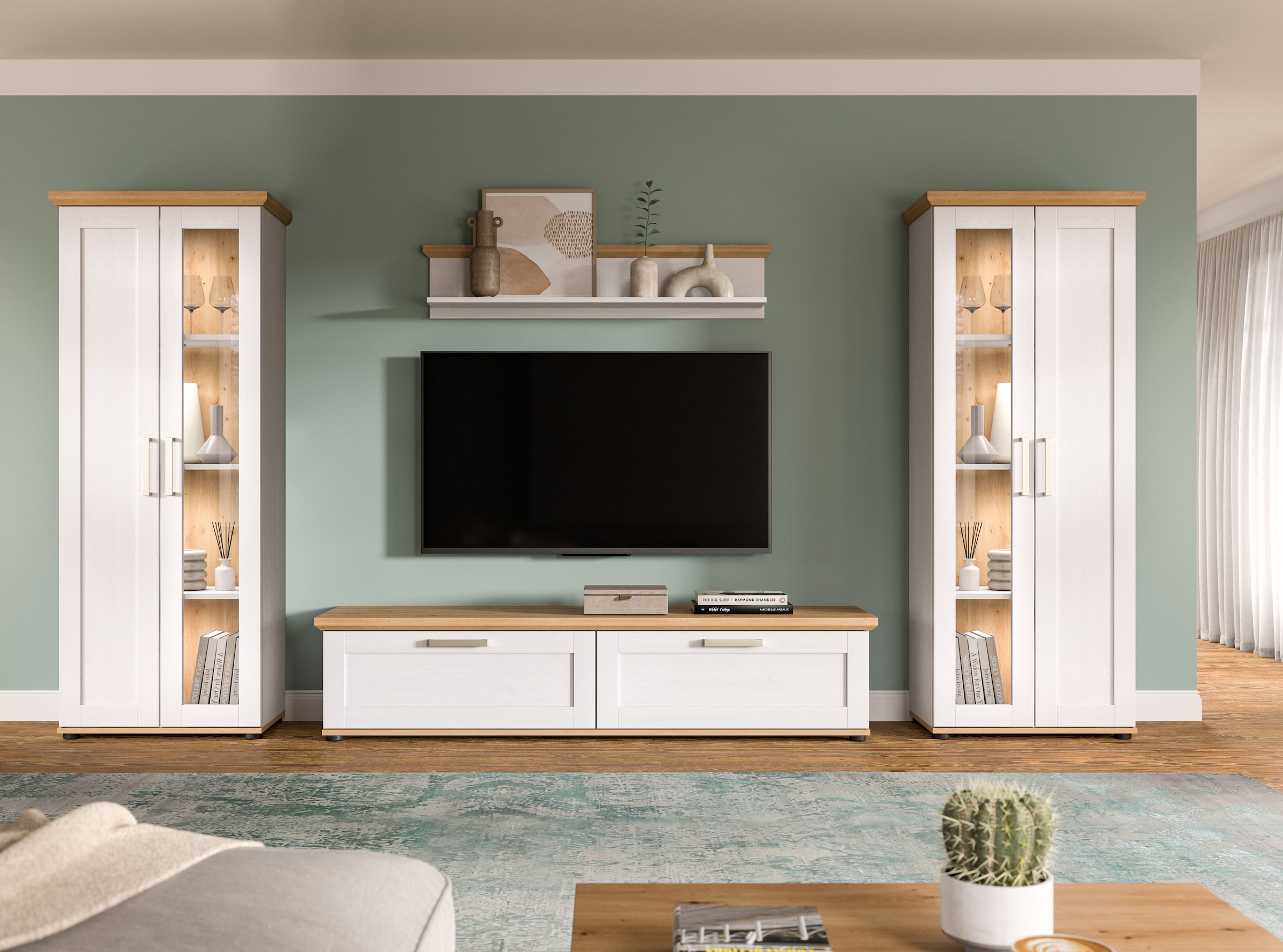 Home affaire Wohnwand »Cosenza«, (Set, 4 St.), Cosenza, Breite: 336 cm, 2xVitrine, Lowboard, Wandboard