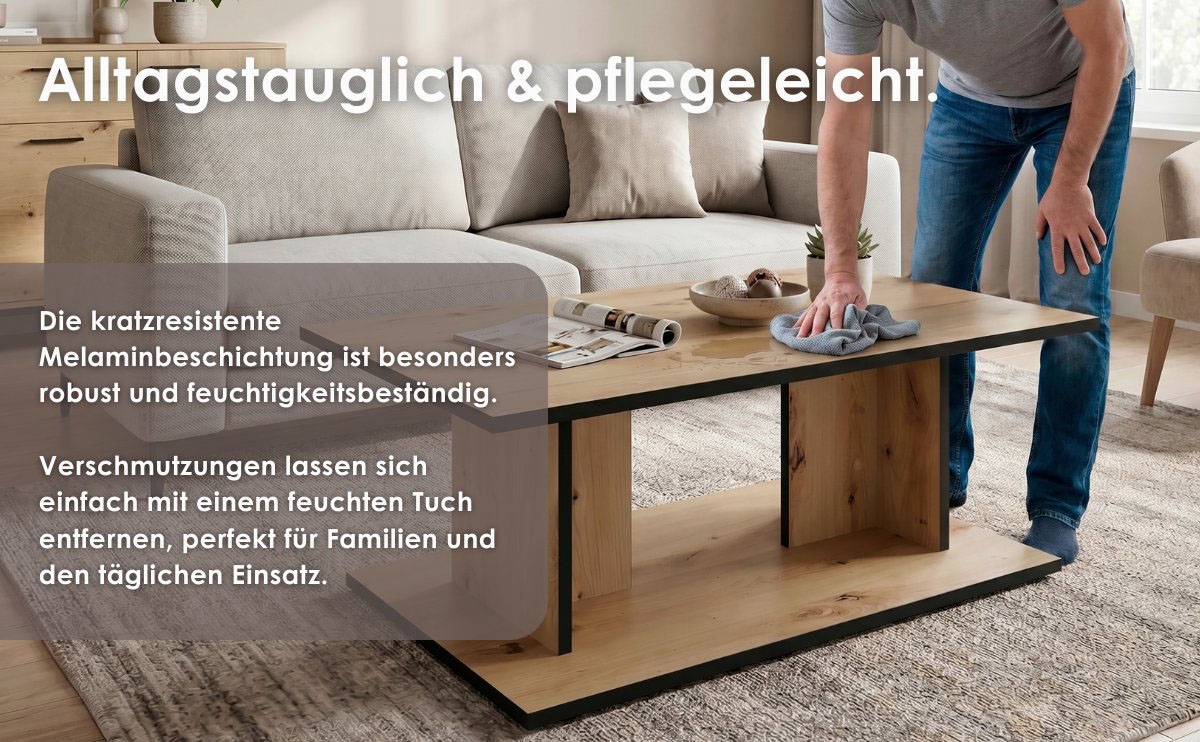 byLIVING Couchtisch »TOM« Eiche-Optik oder Weiß, Kante schwarz, Belastbarkeit 40 kg, B: 110 cm