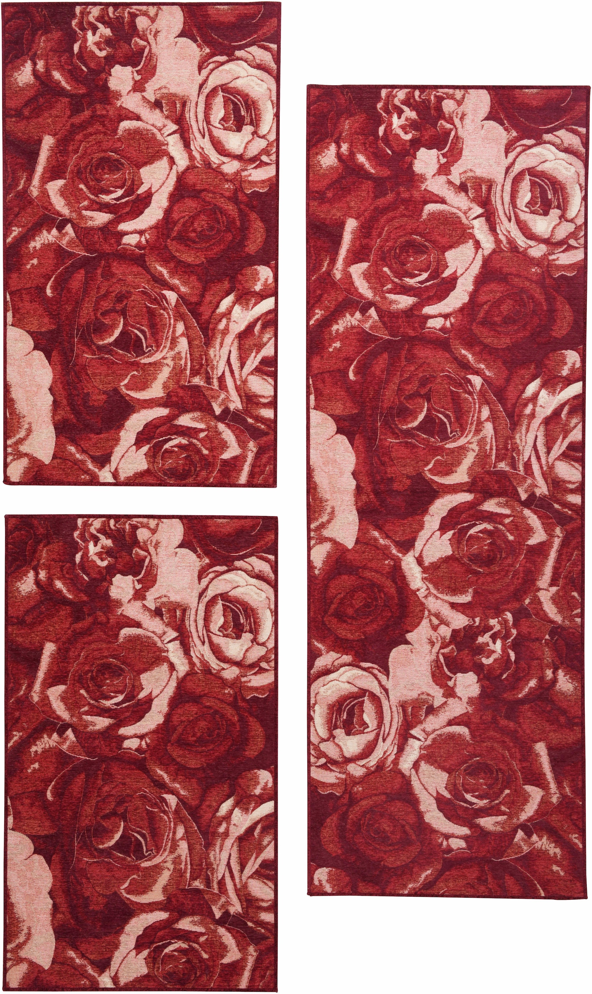 THEKO Bettumrandung »Flomi Rose«, (3 tlg.), Bettvorleger, Läufer-Set für das Schlafzimmer, gewebt, Rosen Motiv
