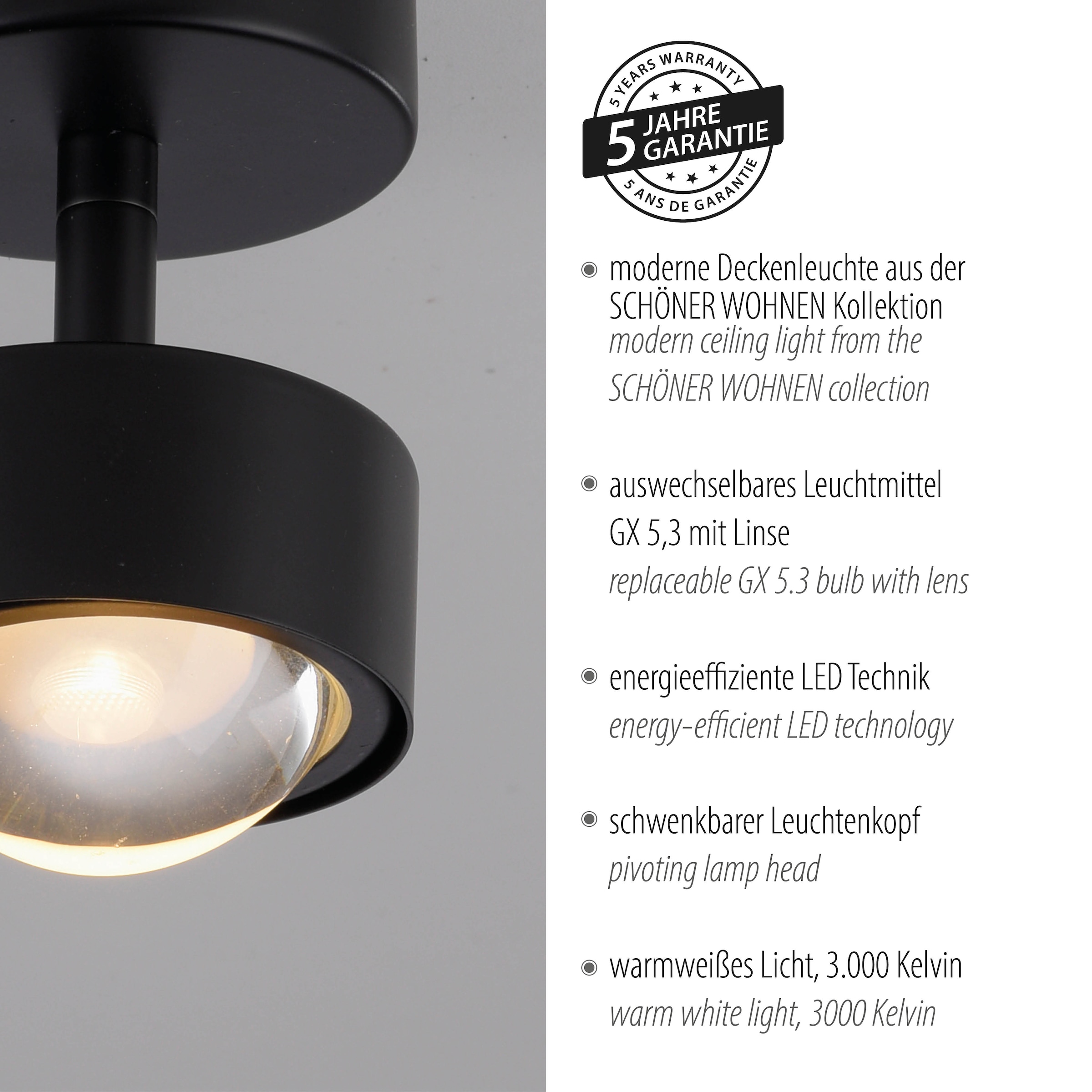 SCHÖNER WOHNEN-Kollektion LED Deckenleuchte »KULU« GX53 1 Stk. Warmweiß SCHÖNER WOHNEN Kollektion, dreh- und schwenkbar