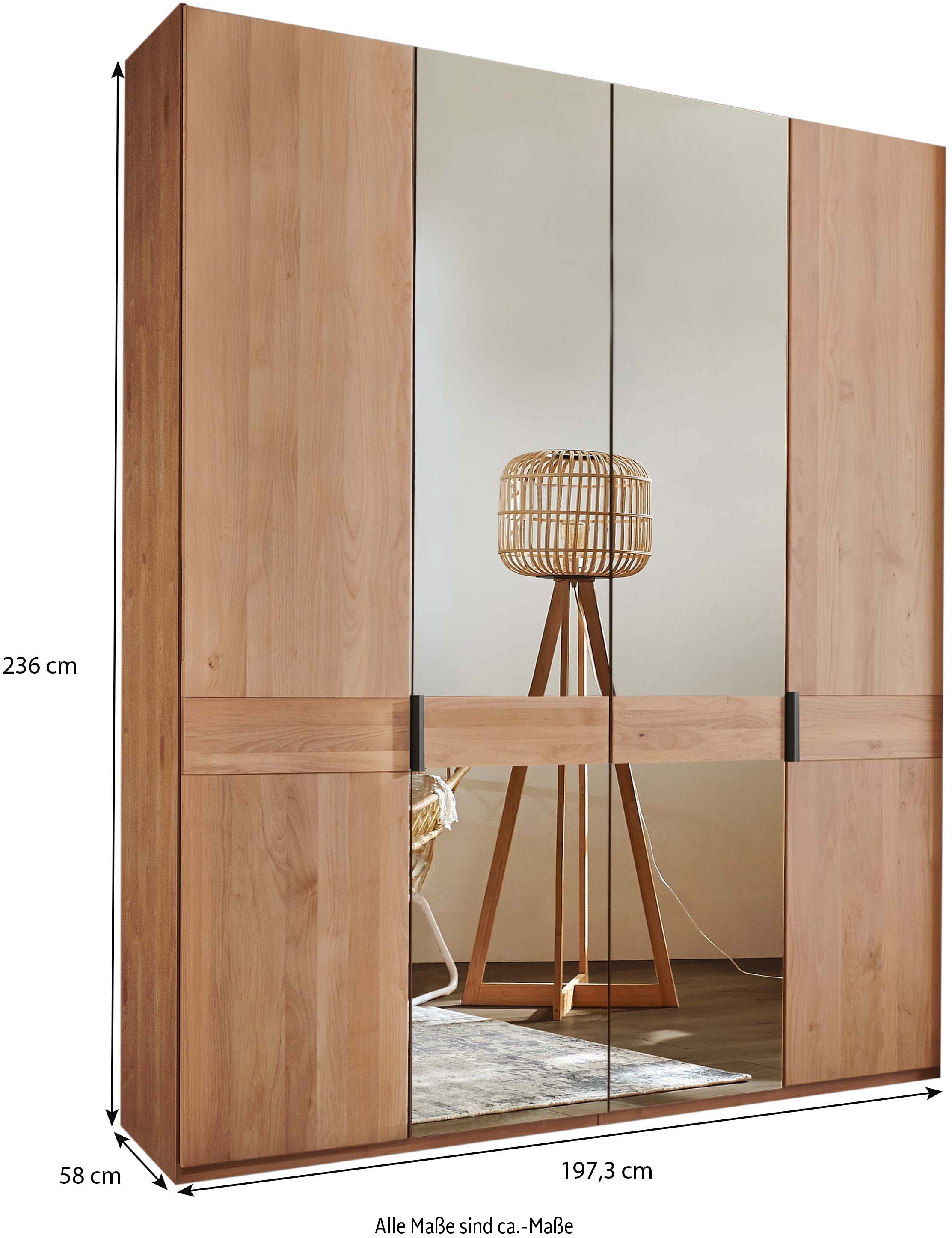 WIEMANN Kleiderschrank »Cardiff, Massivholztüren in Kombination mit Glas- oder Spiegeltüren« 4 Breiten, 2 Höhen 216/236cm auswählbar,  hochwertiges Design in langlebiger Qualität, viel Stauraum