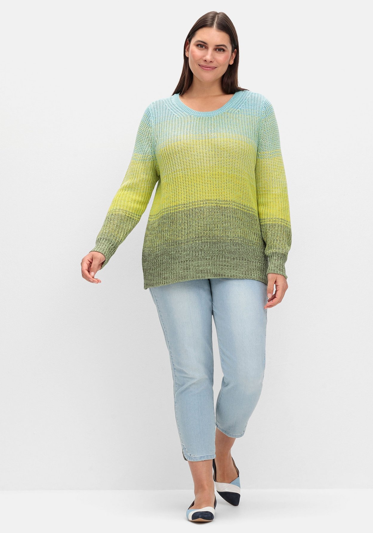 Sheego Rundhalspullover »Rippstrickpullover mit Farbverlauf«