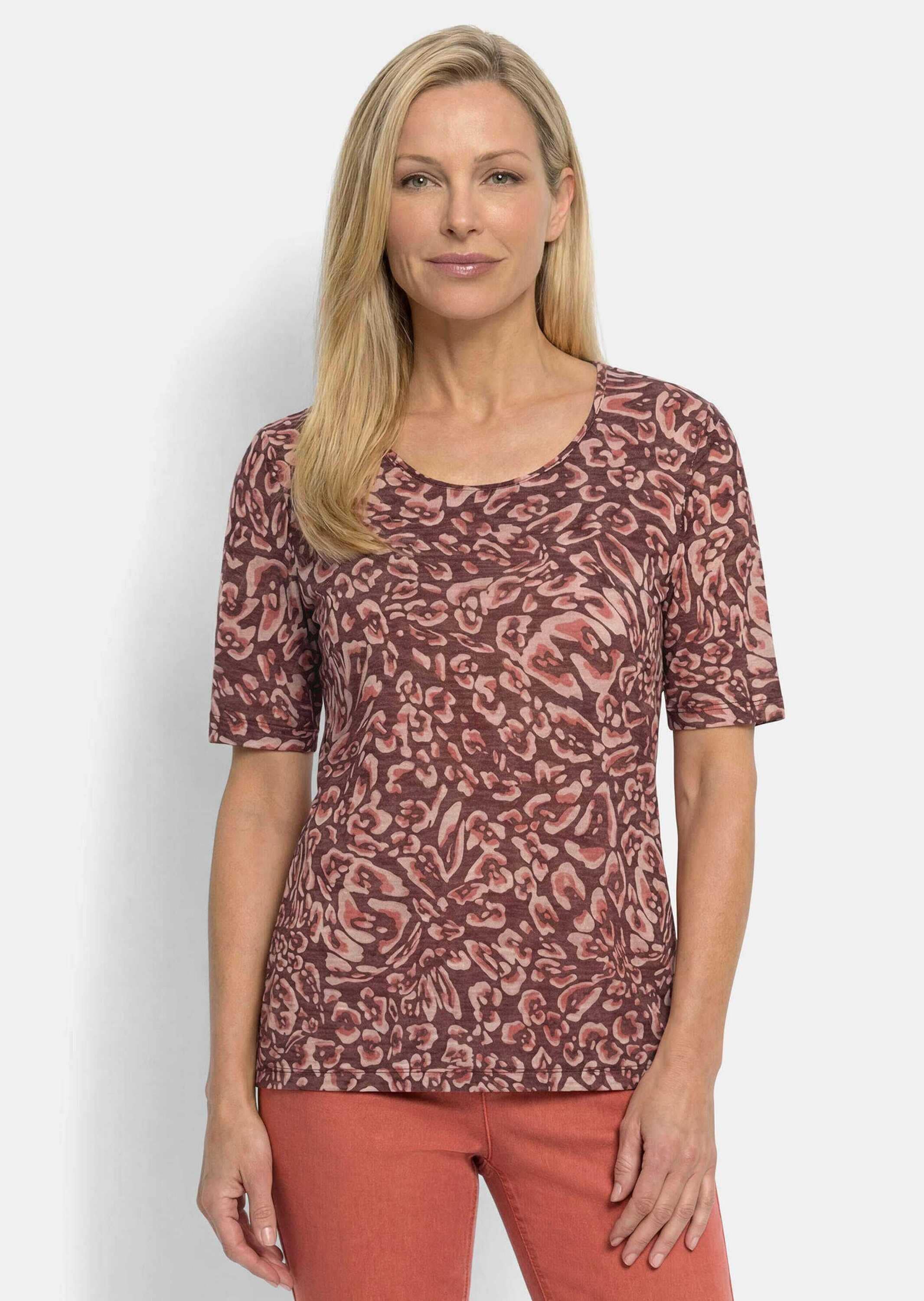 GOLDNER Kurzarmshirt »Viskoseshirt mit abstraktem Floraldruck« stretchbequemer Viskosejersey