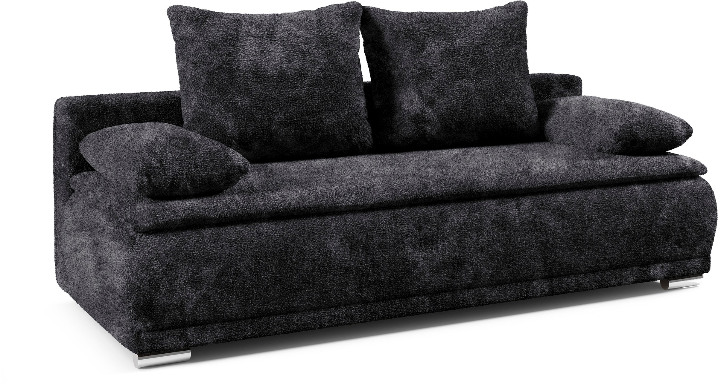 WERK2 Schlafsofa »Biggi komfortabel & elegant, Schlaffunktion, Bettkasten, Breite 206 cm«, inkl. losen Kissen, Bouclé APHRODITE, Anthrazit