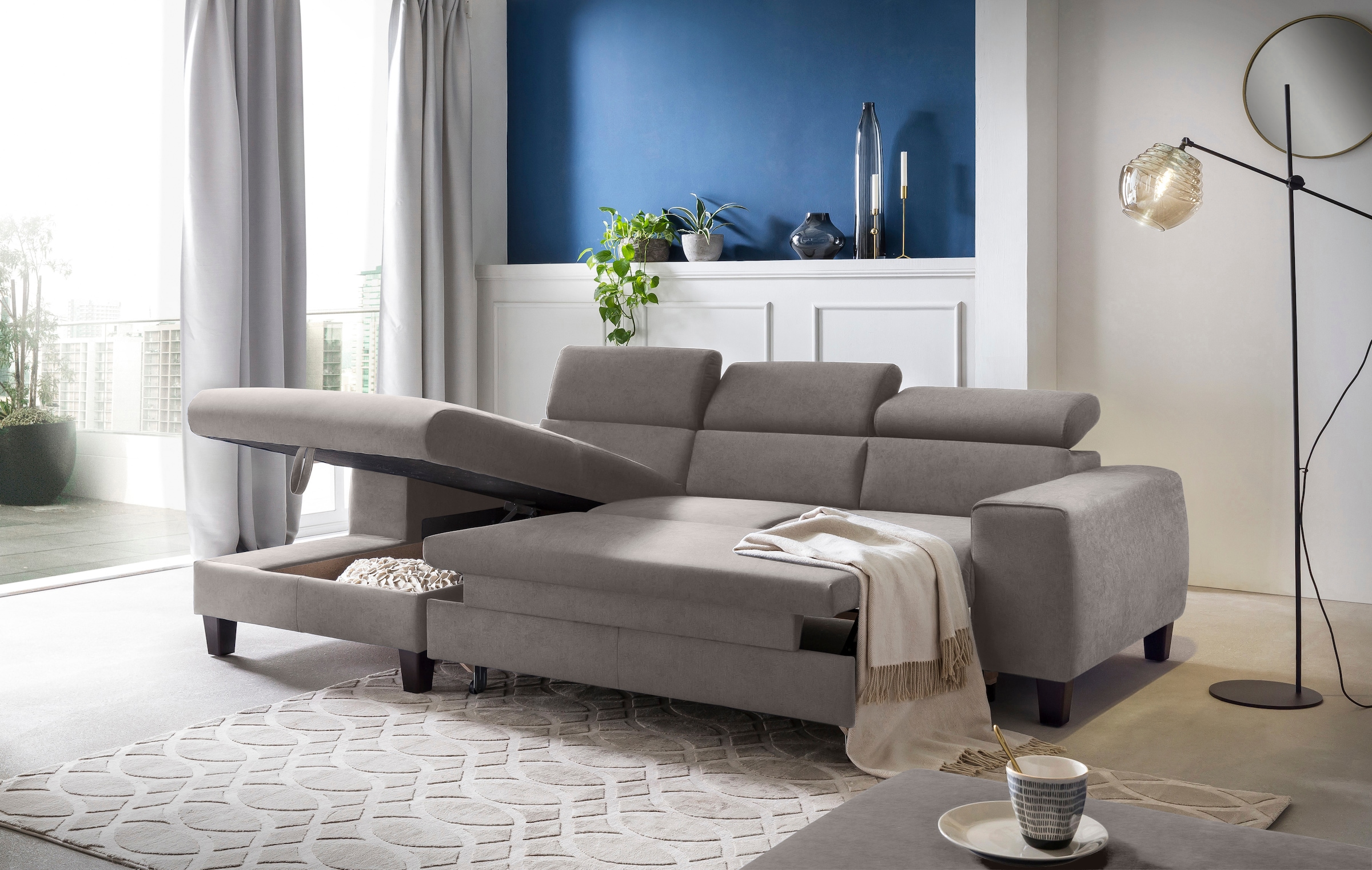 COTTA Ecksofa »Morven L-Form«, Inklusive Kopfteilverstellung, wahlweise mit Ladestation, Bettfunktion