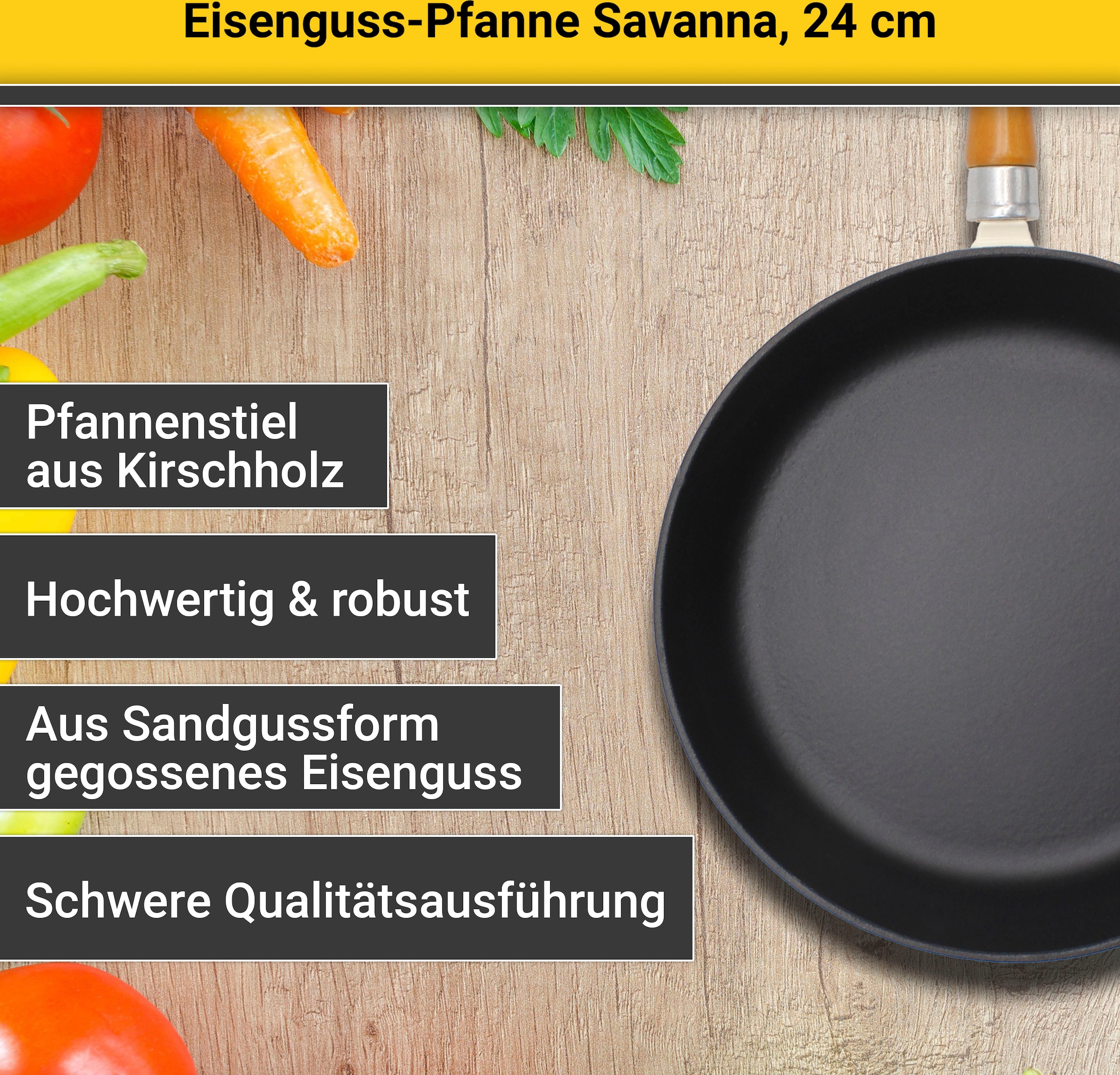 Krüger Bratpfanne »Einsenguss Pfanne SAVANNA«, Gusseisen, (1 tlg.), für Induktions-Kochfelder geeignet