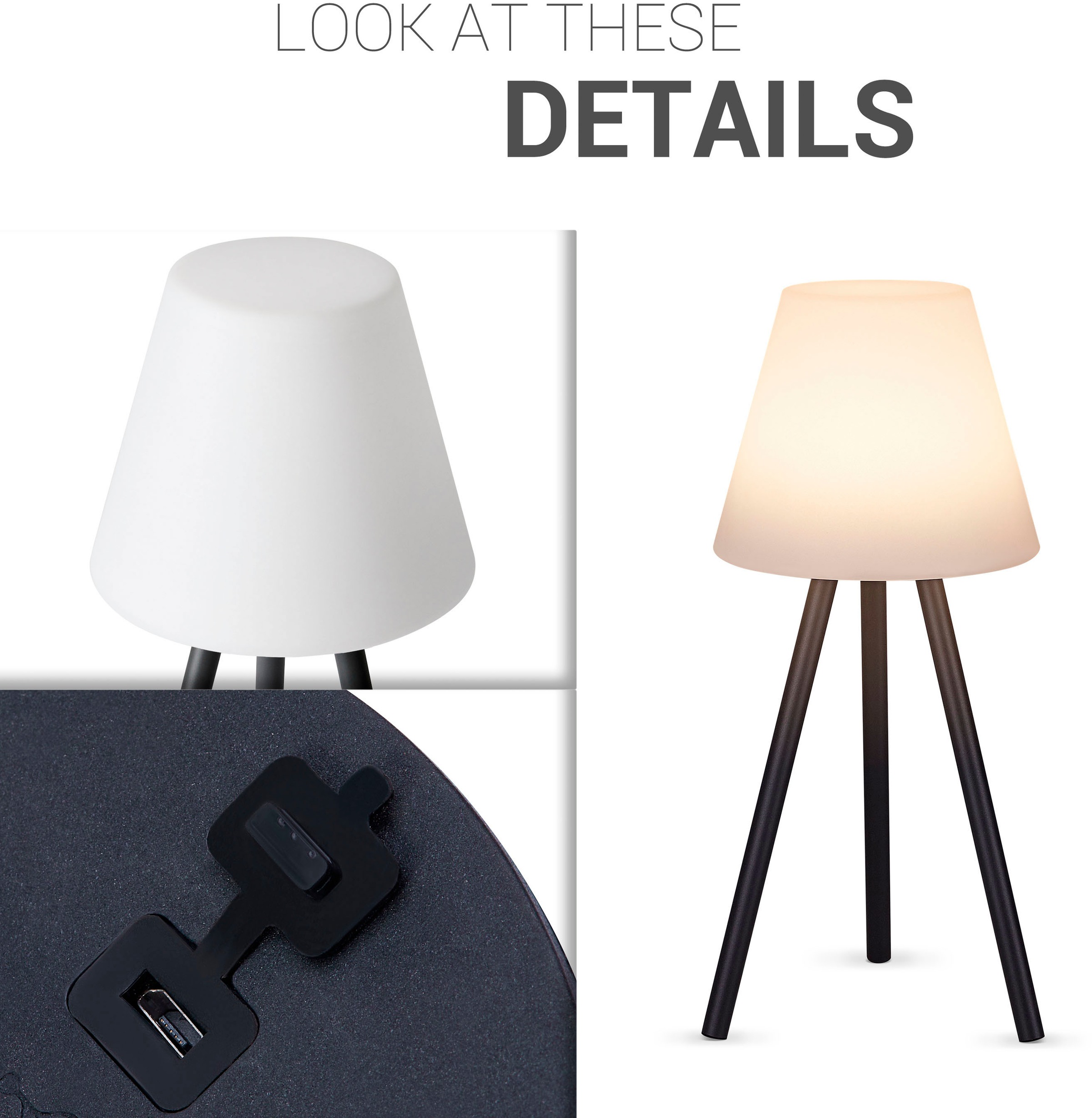 Paco Home Tischleuchte »ROBIN« Dreibein Outdoor  Balkon Für Außen LED Lampe Retro Skandi