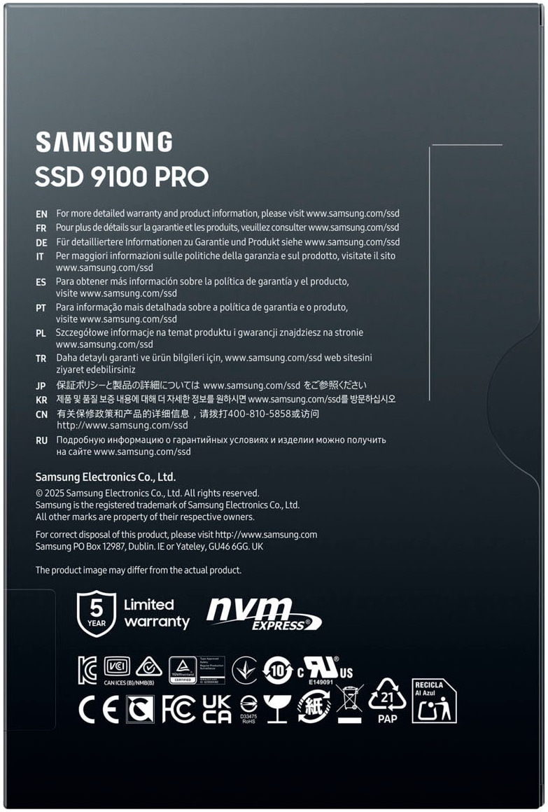 Samsung interne Gaming-SSD »9100 PRO 4TB«, 2,5 Zoll, Anschluss PCI Express 5.0
