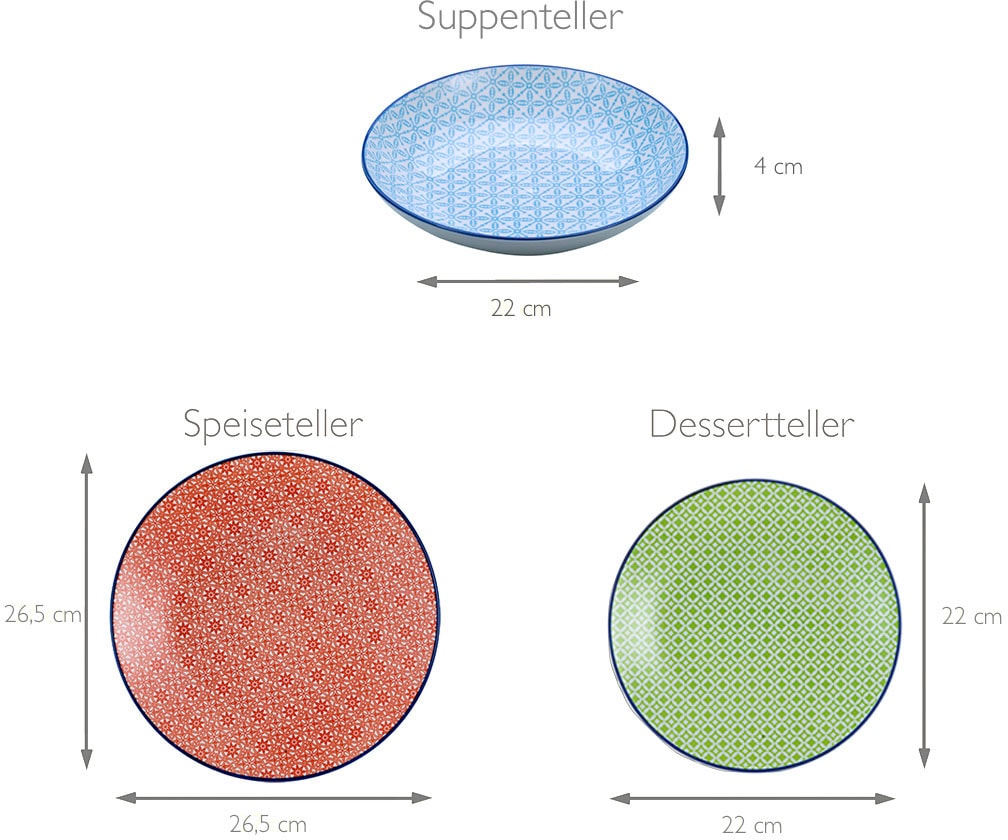 CreaTable Teller-Set »Mediterran«, (Set, 12 tlg.), traditionelle, keramische Motive