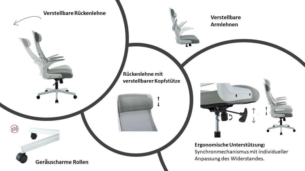 Places of Style Bürostuhl »Menton, ergonomischer Schreibtischstuhl«, Netzstoff, inkl. Kopfkissen, Lendenwirbelstütze, modernes Design