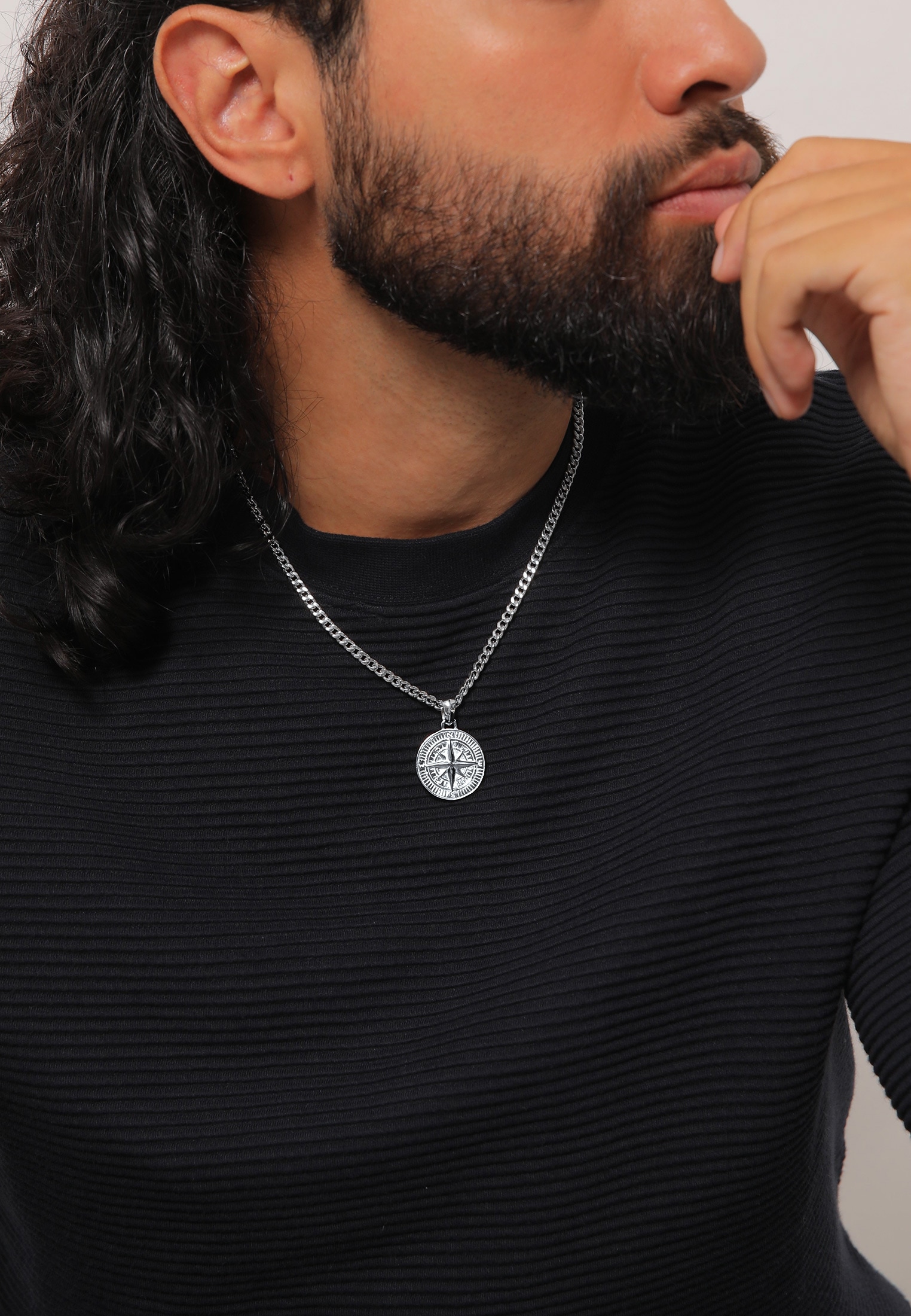 Kuzzoi Kette mit Anhänger »Halskette Herren Panzerkette Kompass Maritim 925er Silber«