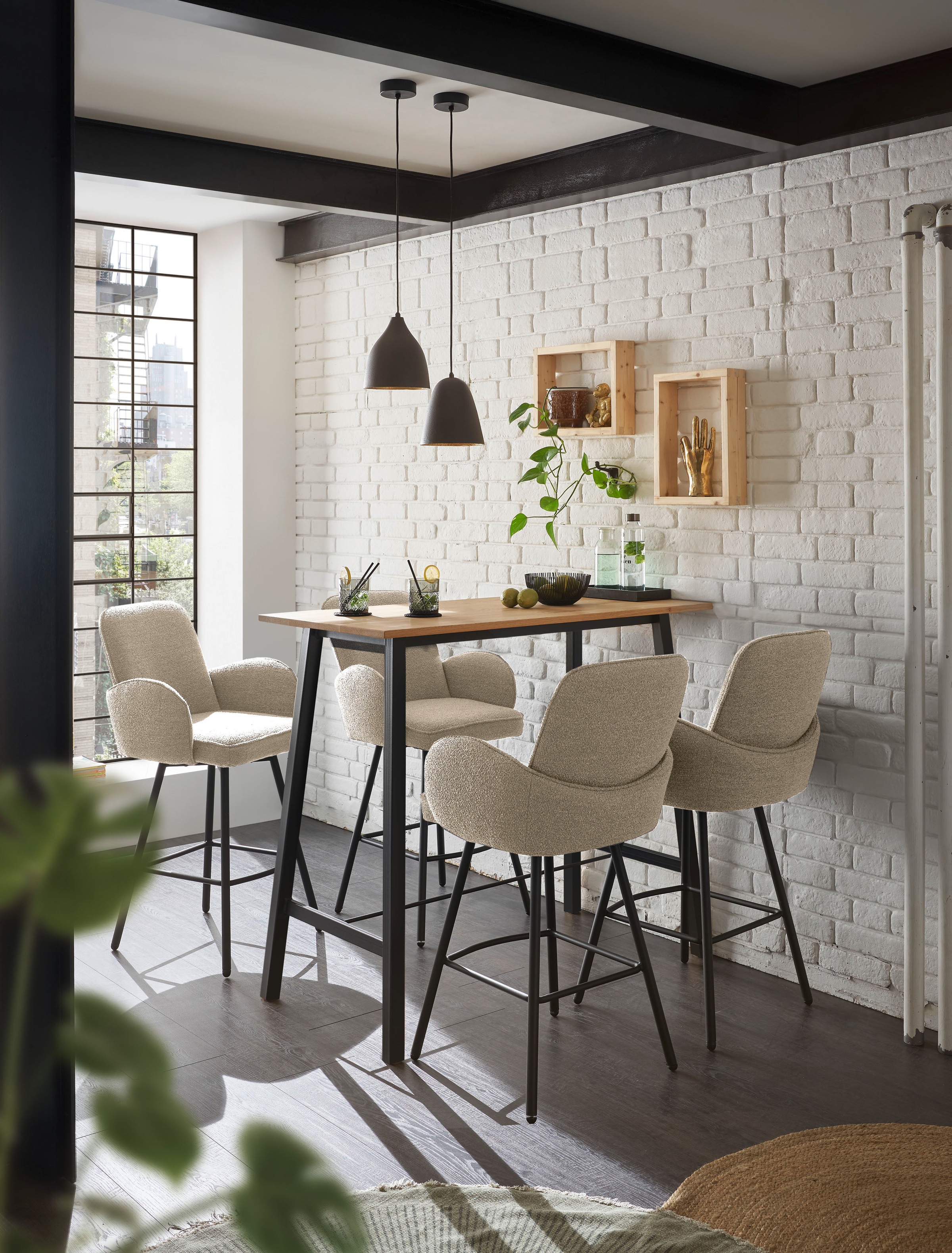 Stolkom Bartisch »Kent Eiche Massivholz geölt, Hochtisch BxHxT 120x104x60 cm«, Industrial Style Eiche Massivholz geölt durchgehende Lamelle