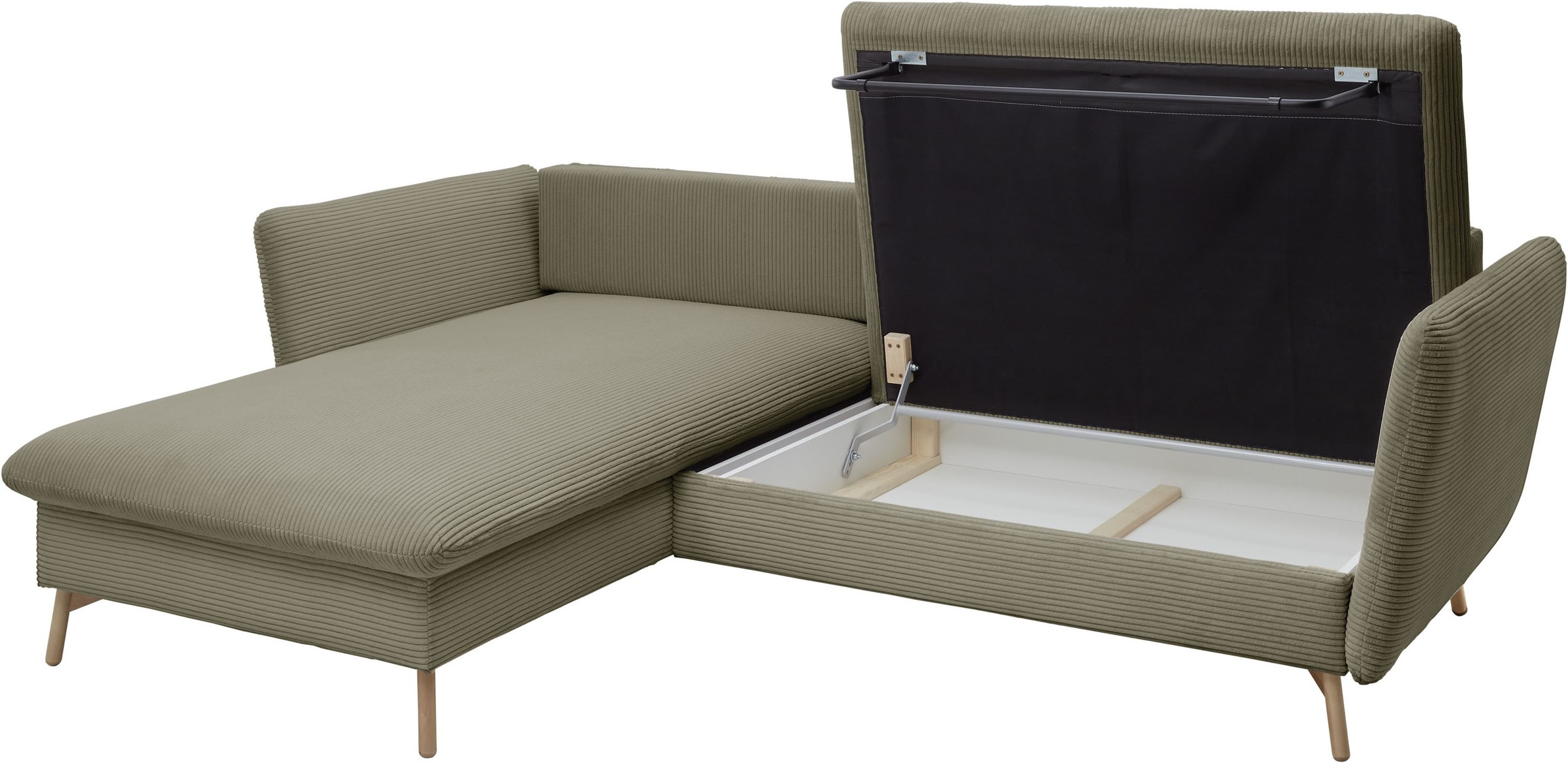 andas Ecksofa »MERLE, 258 cm, L-Form, traumhafter Cord,«, mit Bettfunktion und Bettkasten, Liegefläche 224 x 139