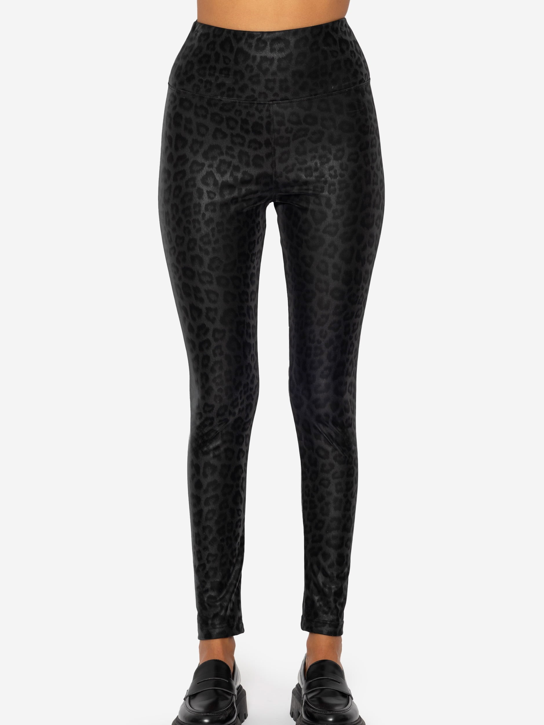 SASSYCLASSY Lederhose »Thermo Kunstleder Leggings mit Leo Print«  High Waist Thermoleggings mit breitem Bund aus elastischem Material
