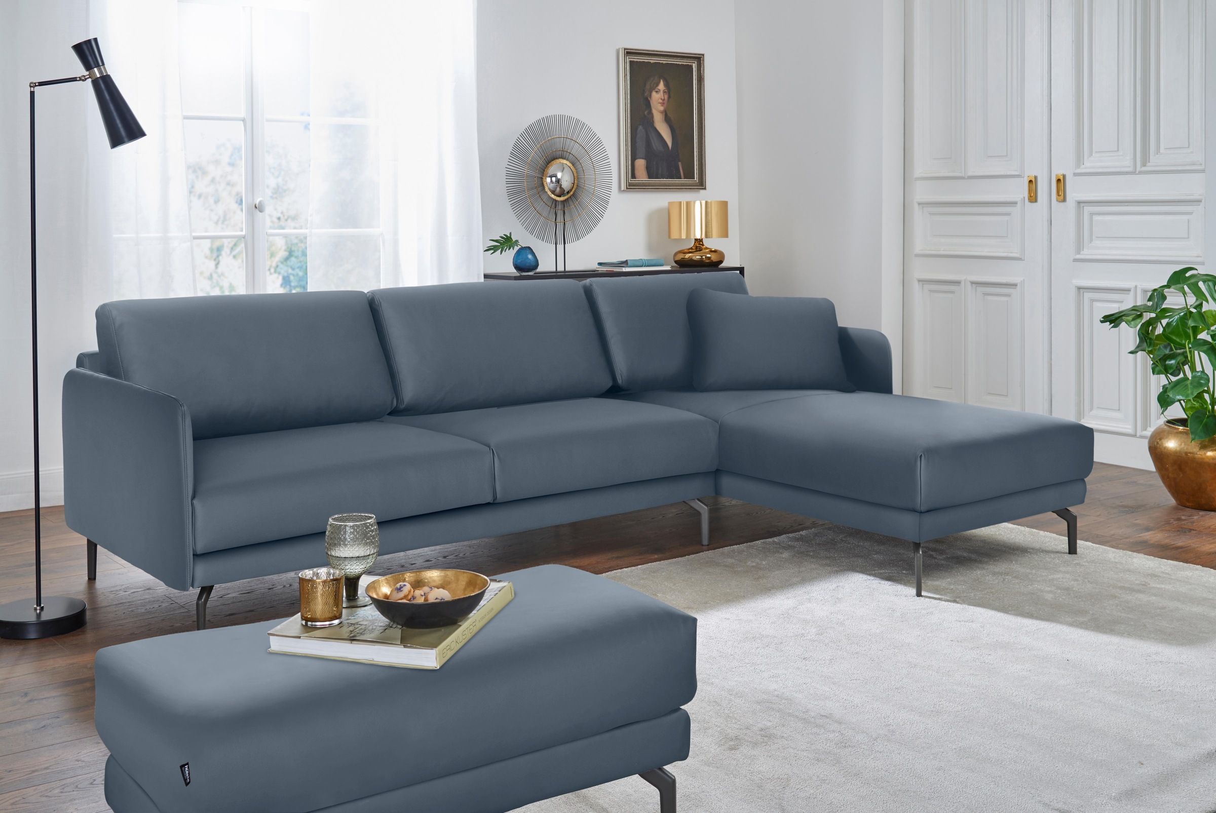 Creation BY ROLF BENZ Ecksofa »CR.450, Designecksofa, L-Form«, Armlehne sehr schmal, Breite 274 cm, Alugussfuß Umbragrau