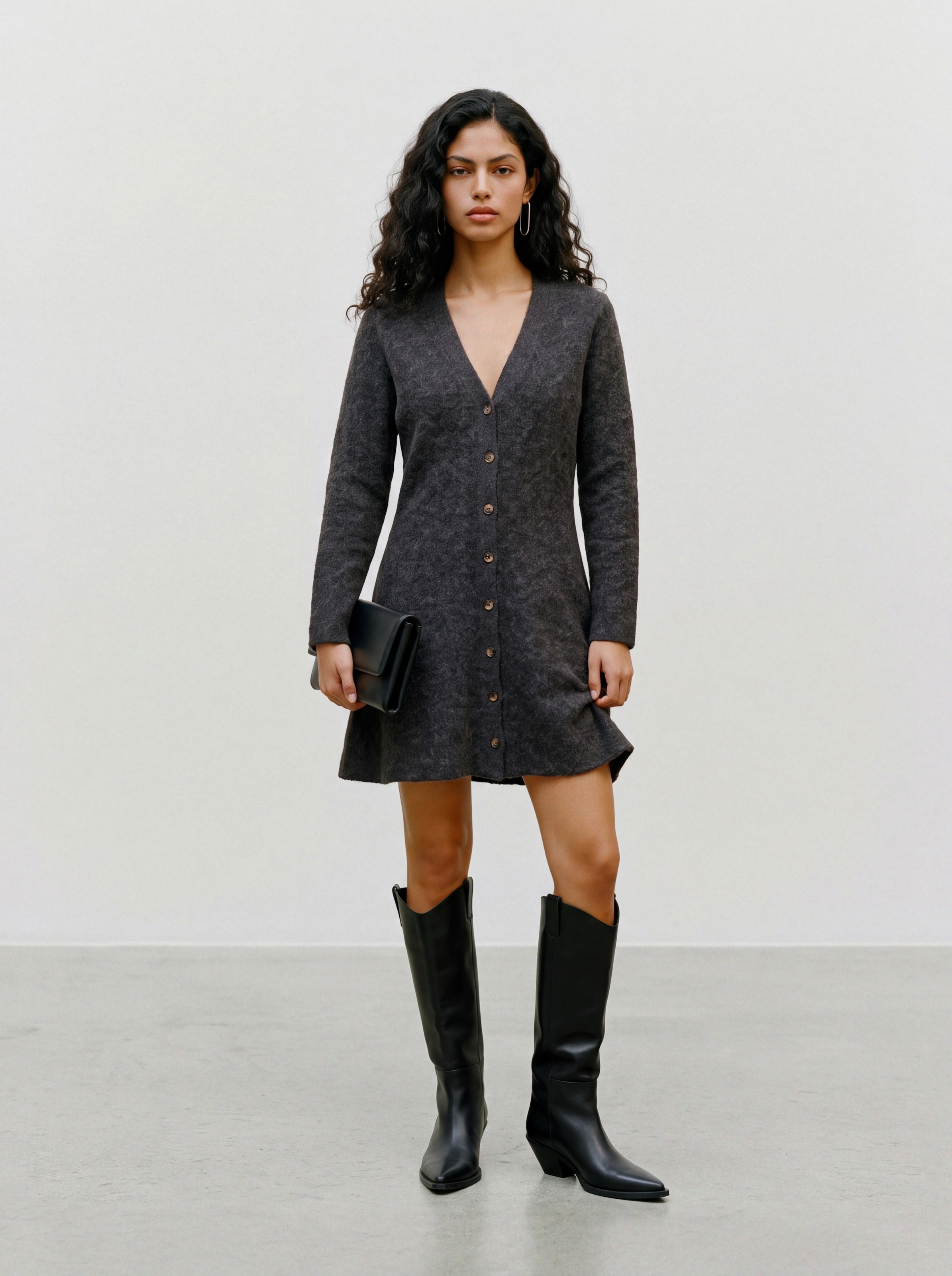 Vero Moda Strickkleid »VMDOFFYJAQUARD LS V-NK BUTTON DRESS NOOS« Materialmix