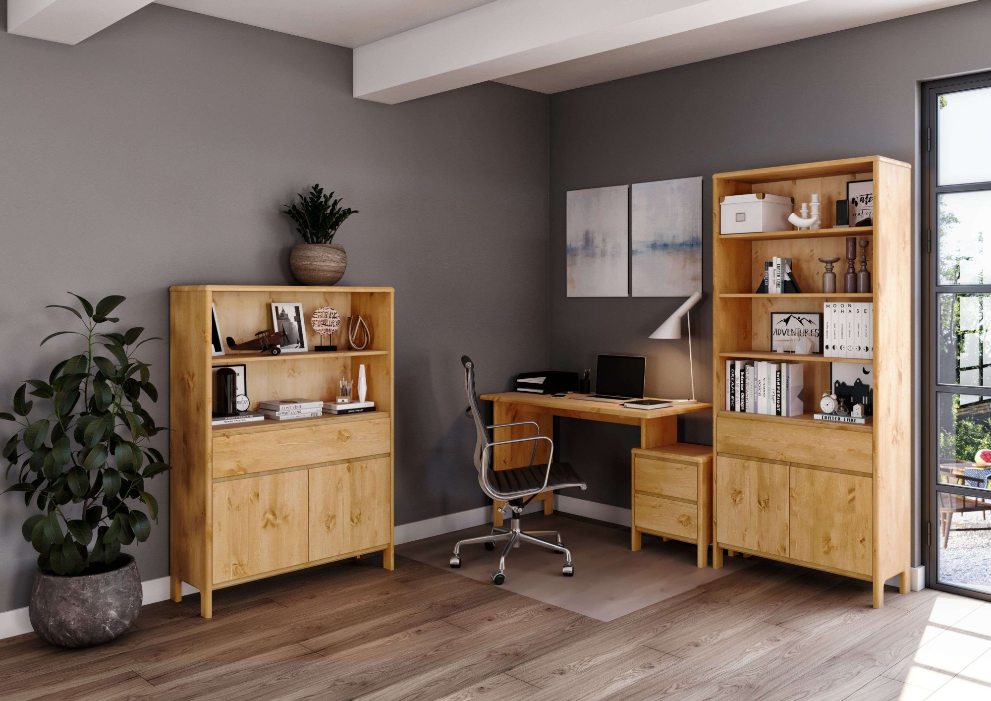 Home affaire Schreibtisch »Luven, Computertisch,«, zertifiziertes Massivholz, mit 2 Schubkästen, Breite 120-140 cm