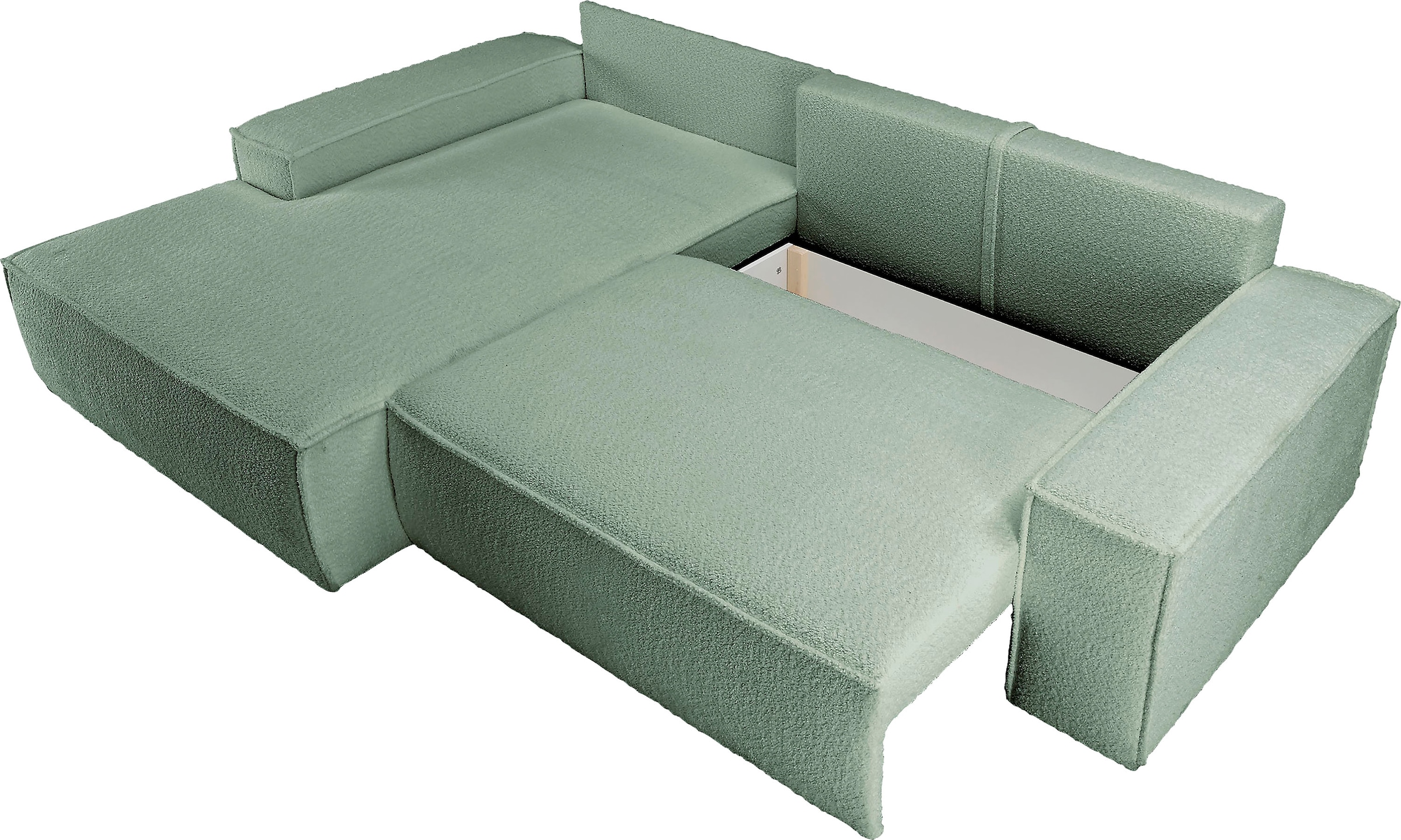 andas Ecksofa »Finnley Schlafsofa 267 cm in Bouclé, Struktur fein u. Cord, L-Form,«, Schlaffunktion m. Bettkasten (136/210 cm), Bouclé, Struktur und Cord