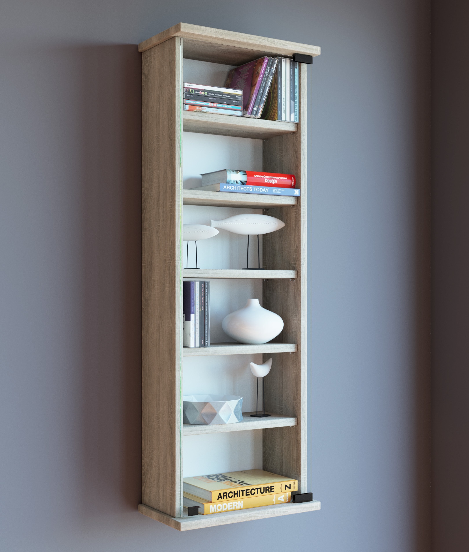 VCM Media-Regal »Holz CD DVD Wandregal Schrank Loposa Glastür« 1 Stk. tlg.