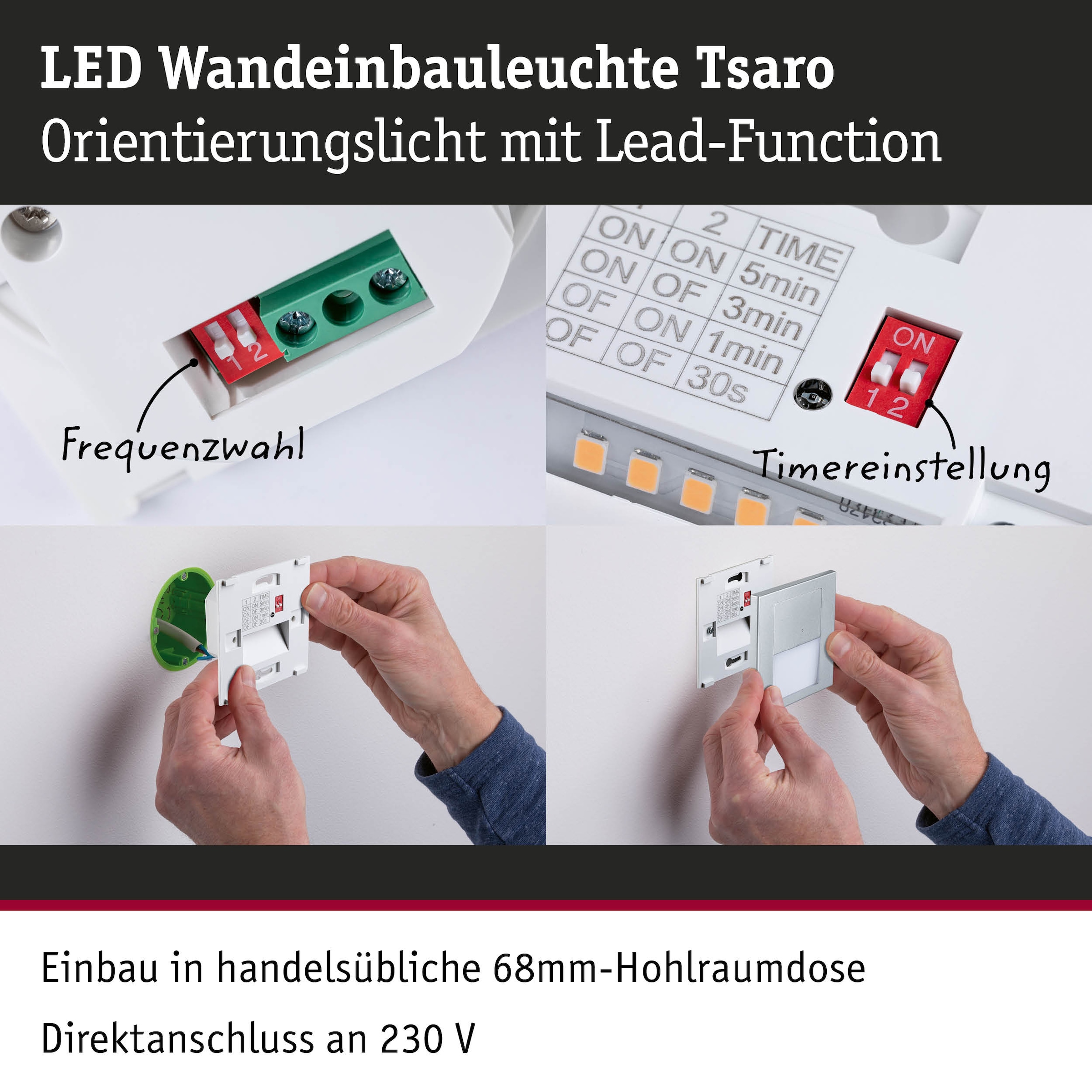 Paulmann LED Einbauleuchte »LED Wandeinbauleuchte Tsaro eckig 80x36mm« 1 Stk. Warmweiß