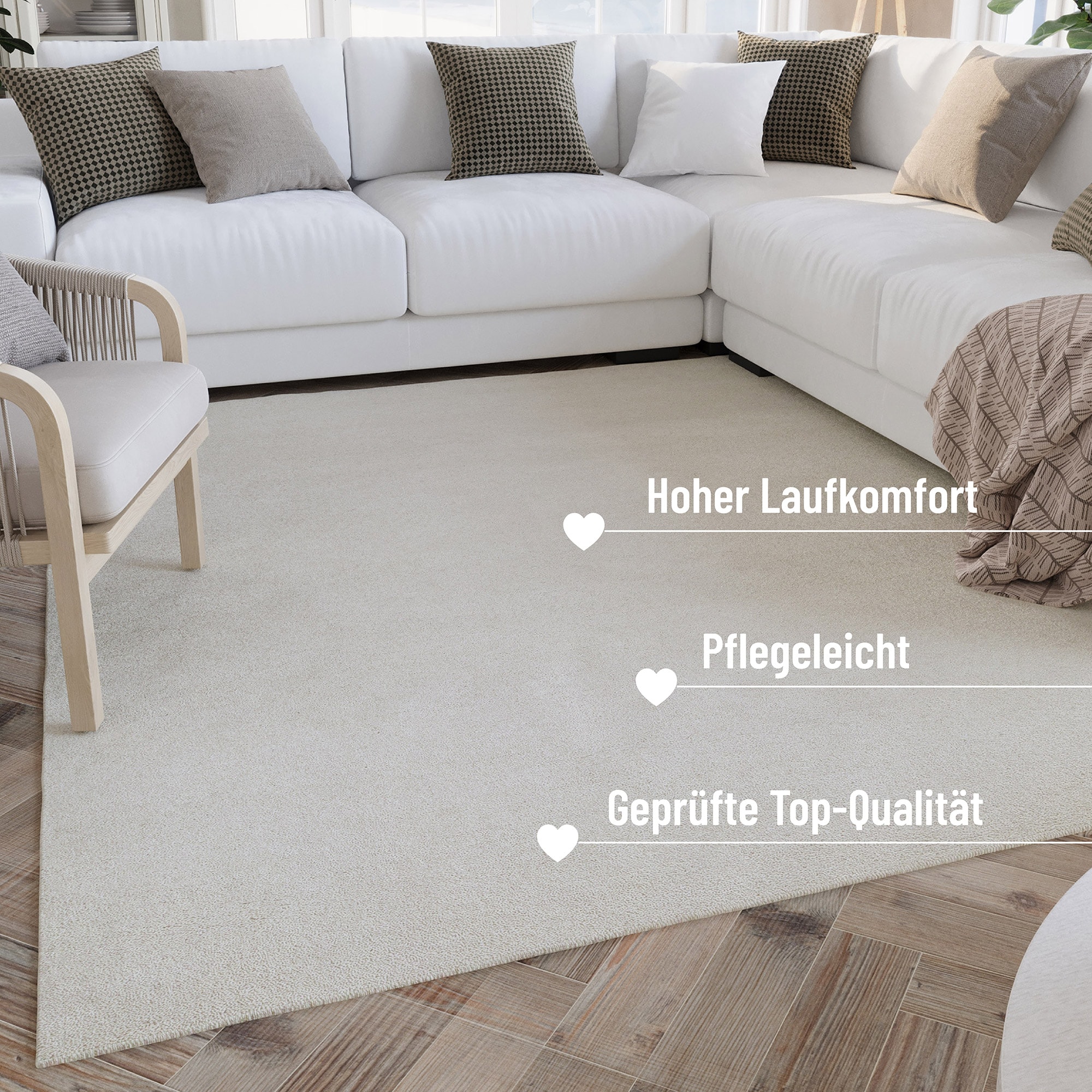 Wecon home Wollteppich »Hamptons FORTYTHREE«, rund, 20 mm Höhe, Schurwolle, Kurzflor, Wohnzimmer, Schlafzimmer, elegant, robust