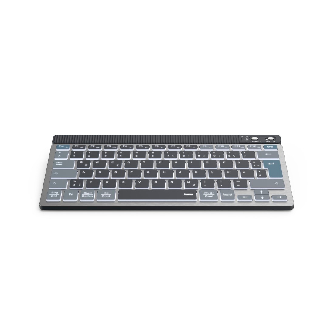 Hama Tastatur »Tastatur WK-700 (kabellos, beleuchtet, QUERTZ, Multi-Device, klein)« (ausklappbare Füße)