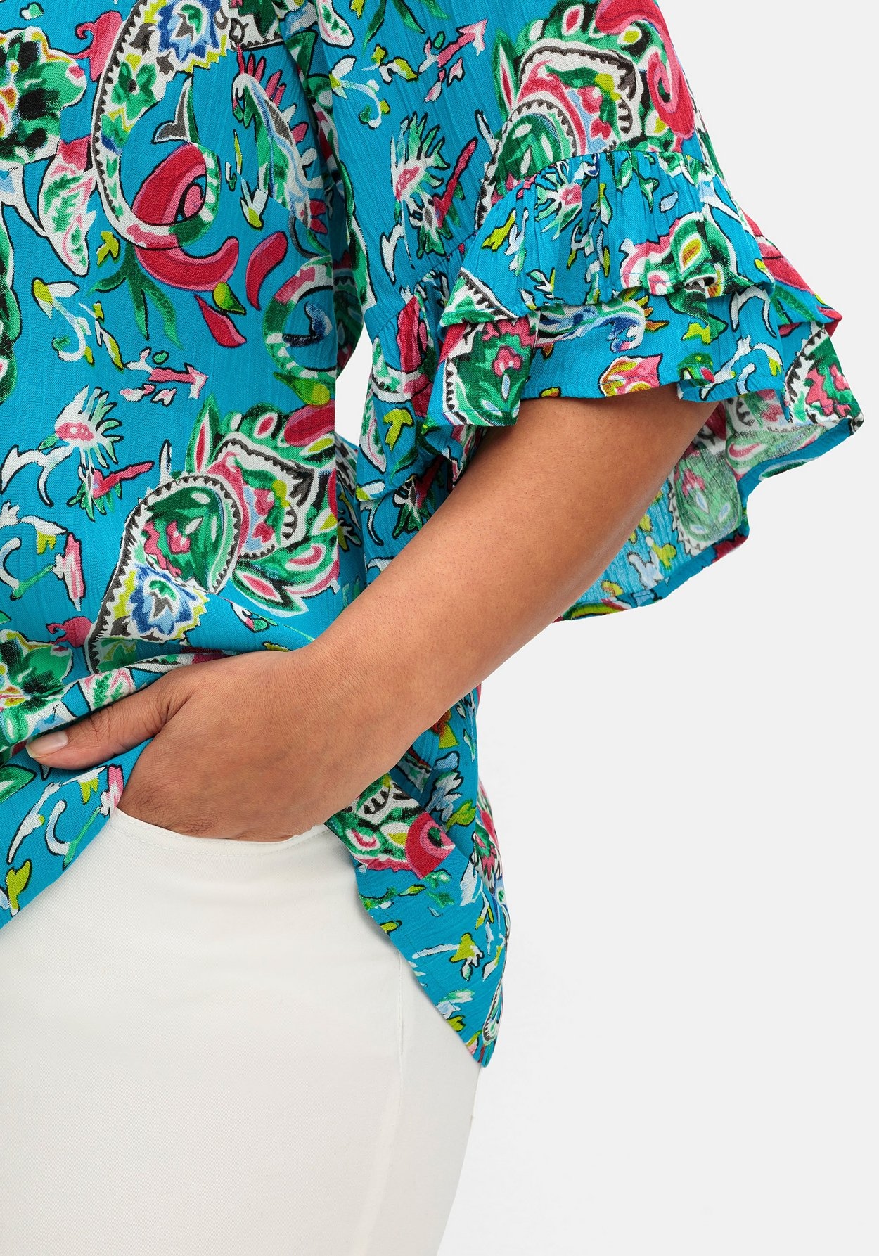 Sheego Tunika »Crinkle-Tunika mit Paisleydruck und Rüschenärmeln«