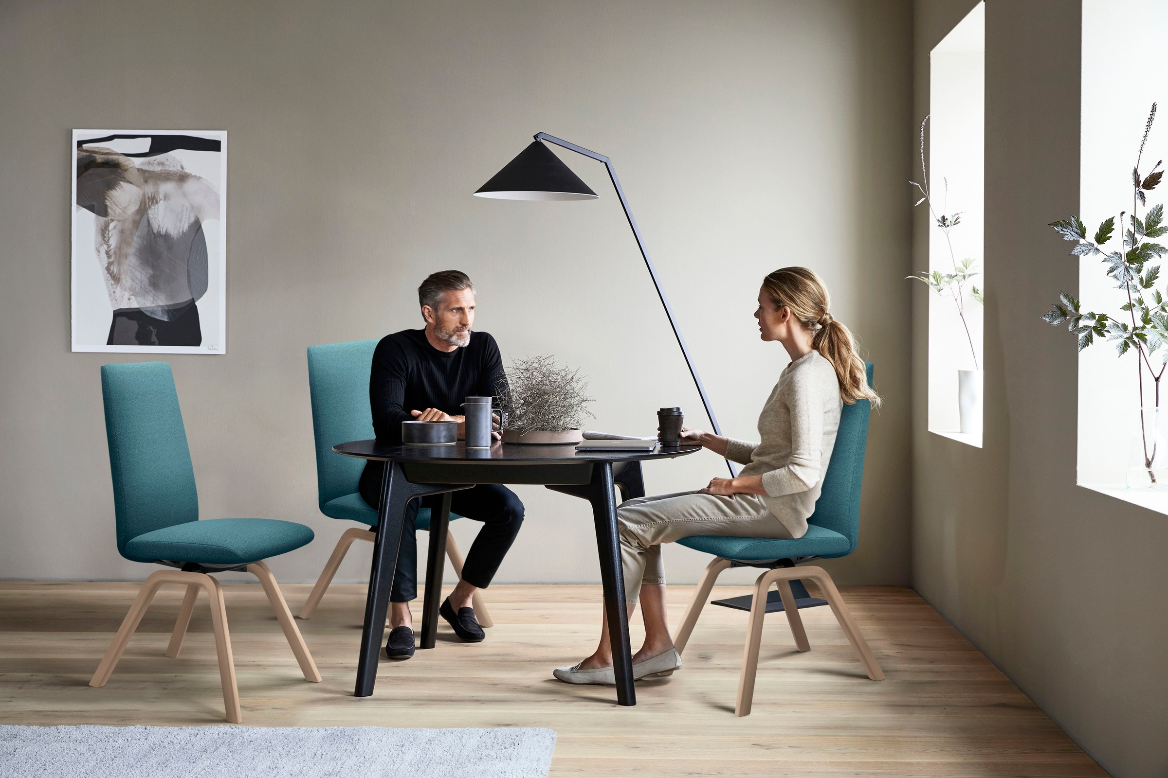 Stressless® Polsterstuhl »Laurel«, ROHLEDER Stoff Q2 FARON, High Back, Größe L, mit schräggestellten Beinen in Eiche gekalkt