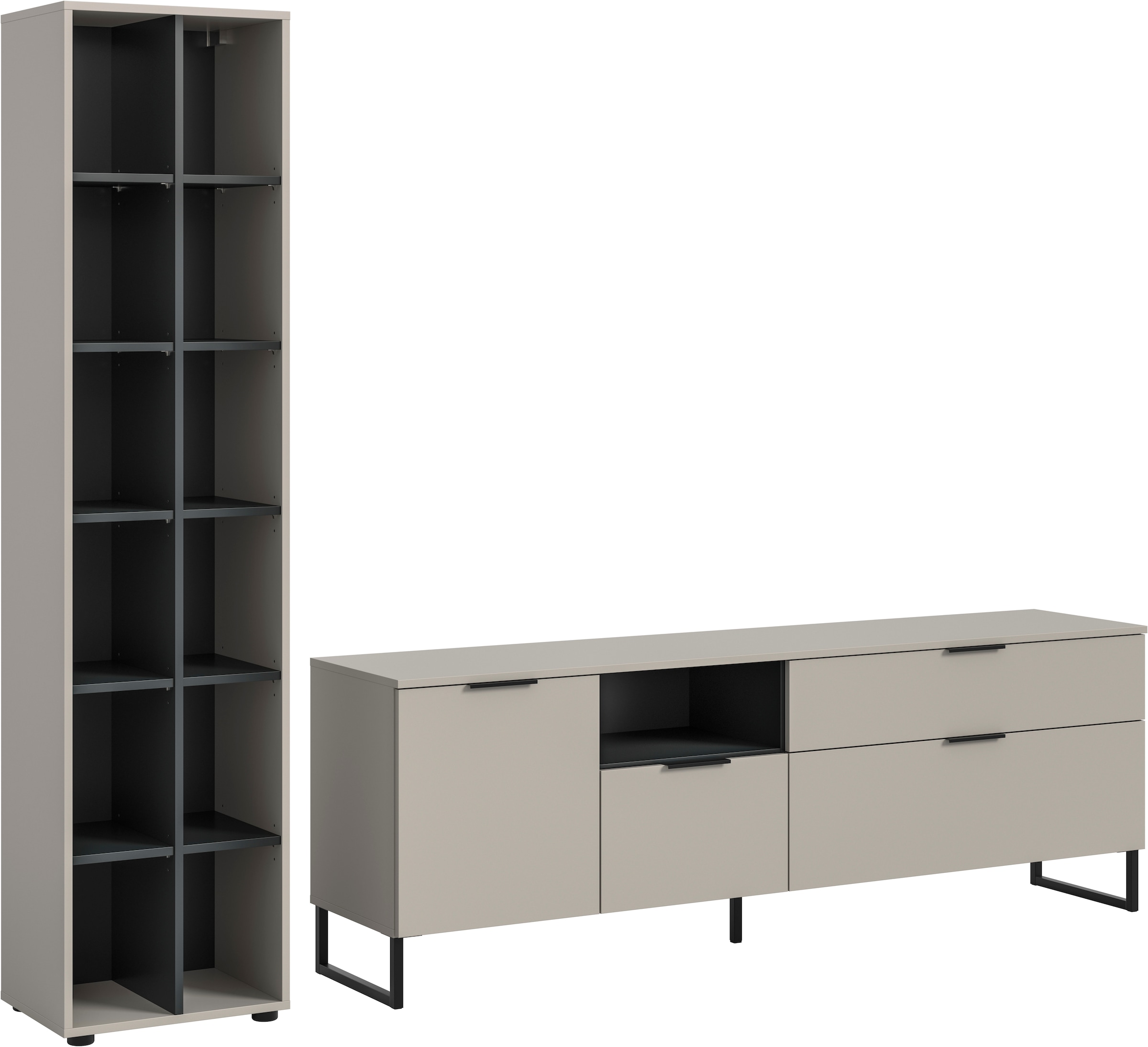 Home affaire Wohnwand »ADIO, Breite 245 cm, 2-teiliges Set, mit Metall-Kufenfüße« Set, bestehend aus: Standregal und Lowboard, 2 Stk. tlg.