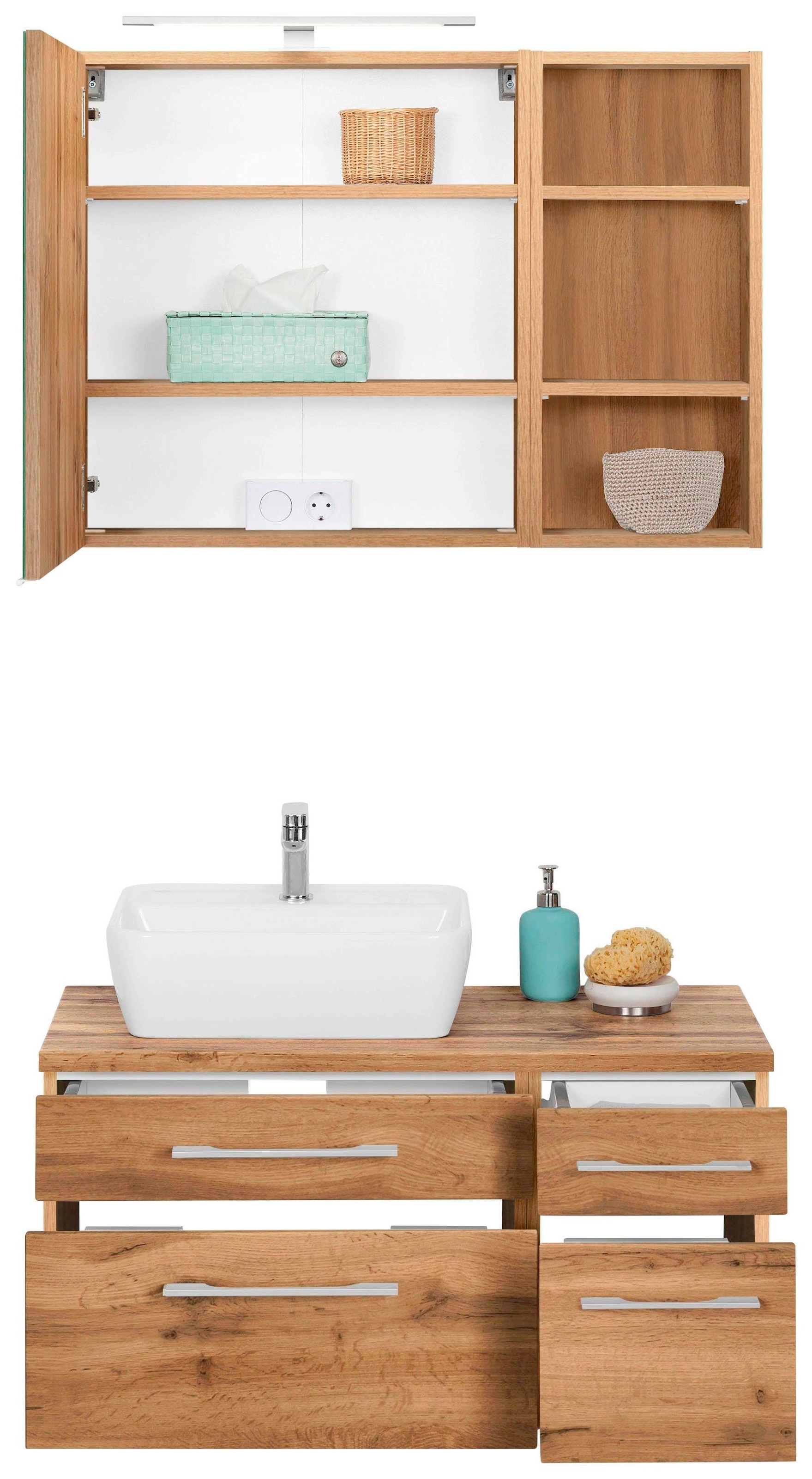 welltime Badmöbel-Set »Davos«, (3 St.), Breite 50 cm, mit eckigem Waschbecken