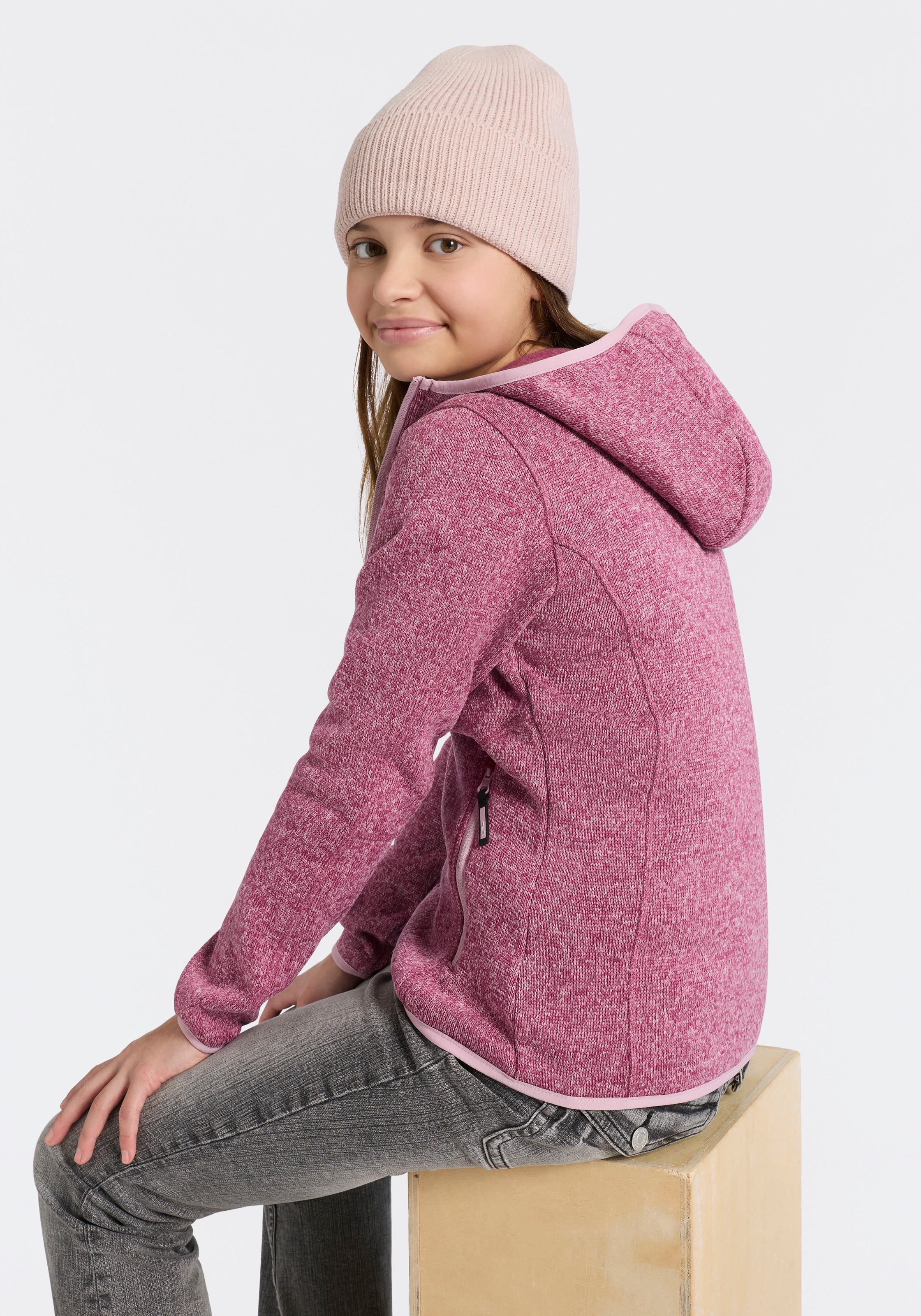 CMP Strickfleecejacke »KID G JACKET FIXED HOOD« mit Kapuze mit Kapuze, wärmeisolierend, windabweisend, wasserabweisend