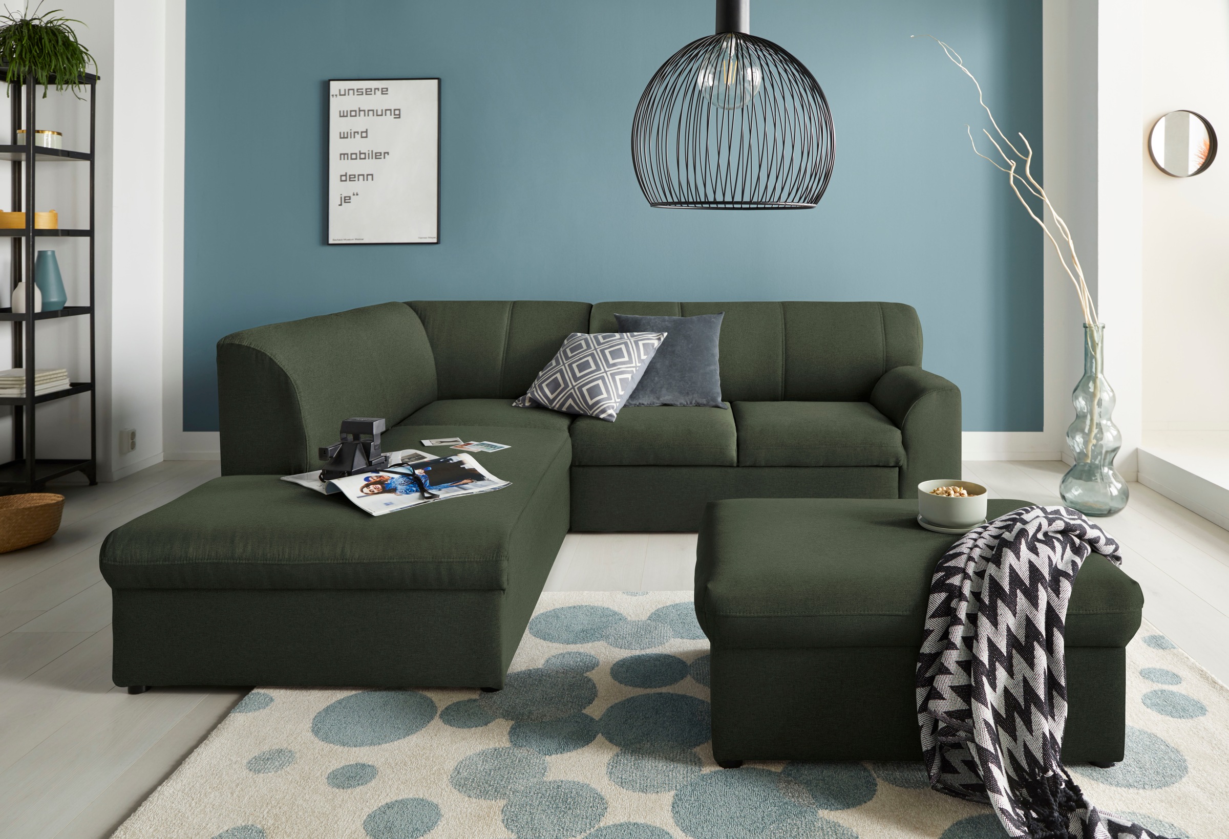 DOMO collection Ecksofa »Topper zeitlos elegant, kompakte Stellmaße, OTTOs Choice, L-Form«, mit Ottomane, wahlweise mit Schlaffunktion