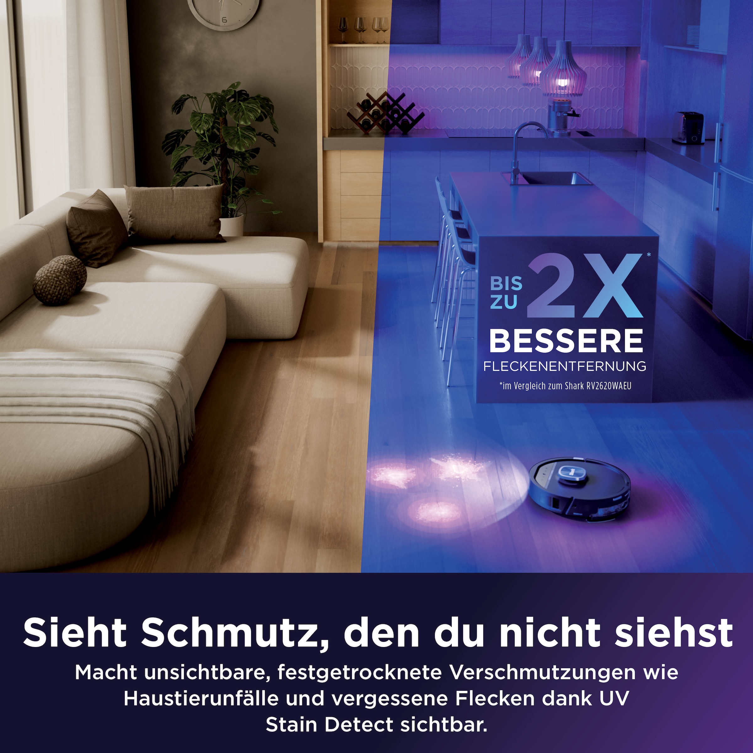 Shark Saugroboter »Shark PowerDetect UV Reveal 2-in-1 Saug- und Wischroboter RV3000XEEU« UV-Reveal-Technologie, 8 PowerDetect-Technologien