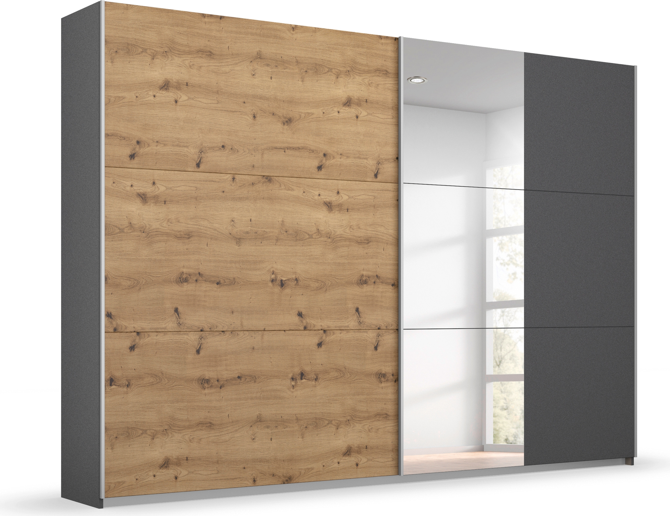 rauch Schwebetürenschrank »Kleiderschrank Garderobe TOPSELLER AURELIO mit 3 Ausstattungsvarianten«, 3 verschiedene Ausstattungsvarianten Griffe aus Metall MADE IN GERMANY
