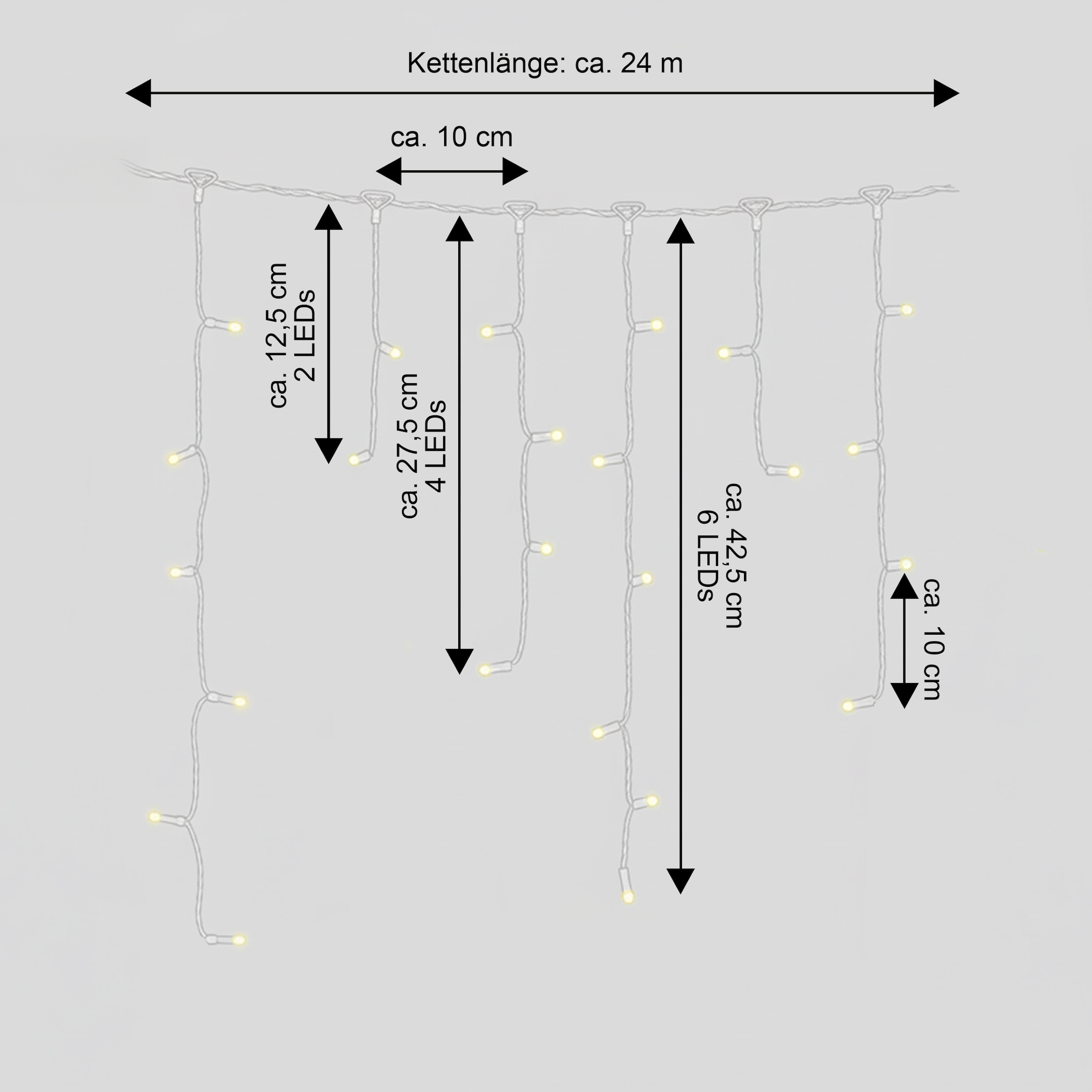OTTO home LED-Lichterkette »Luvennia in 6, 12 und 24 m Kettenlänge,« 960 Stk.-flammig warmweißes Licht, Timer, 3 m Zuleitung