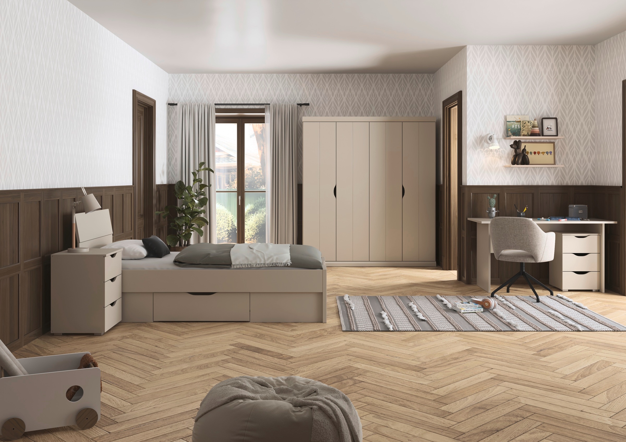 rauch Jugendzimmer-Set »Kinderzimmer Komplettzimmer Schlafzimmer-Set (4-tlg.) MARLENE«, (Set, 4 tlg., in 3 verschiedenen Ausstattungen BASIC/CLASSIC/PREMIUM), erhältlich in verschiedenen Bett- und Schrank-Breiten MADE IN GERMANY