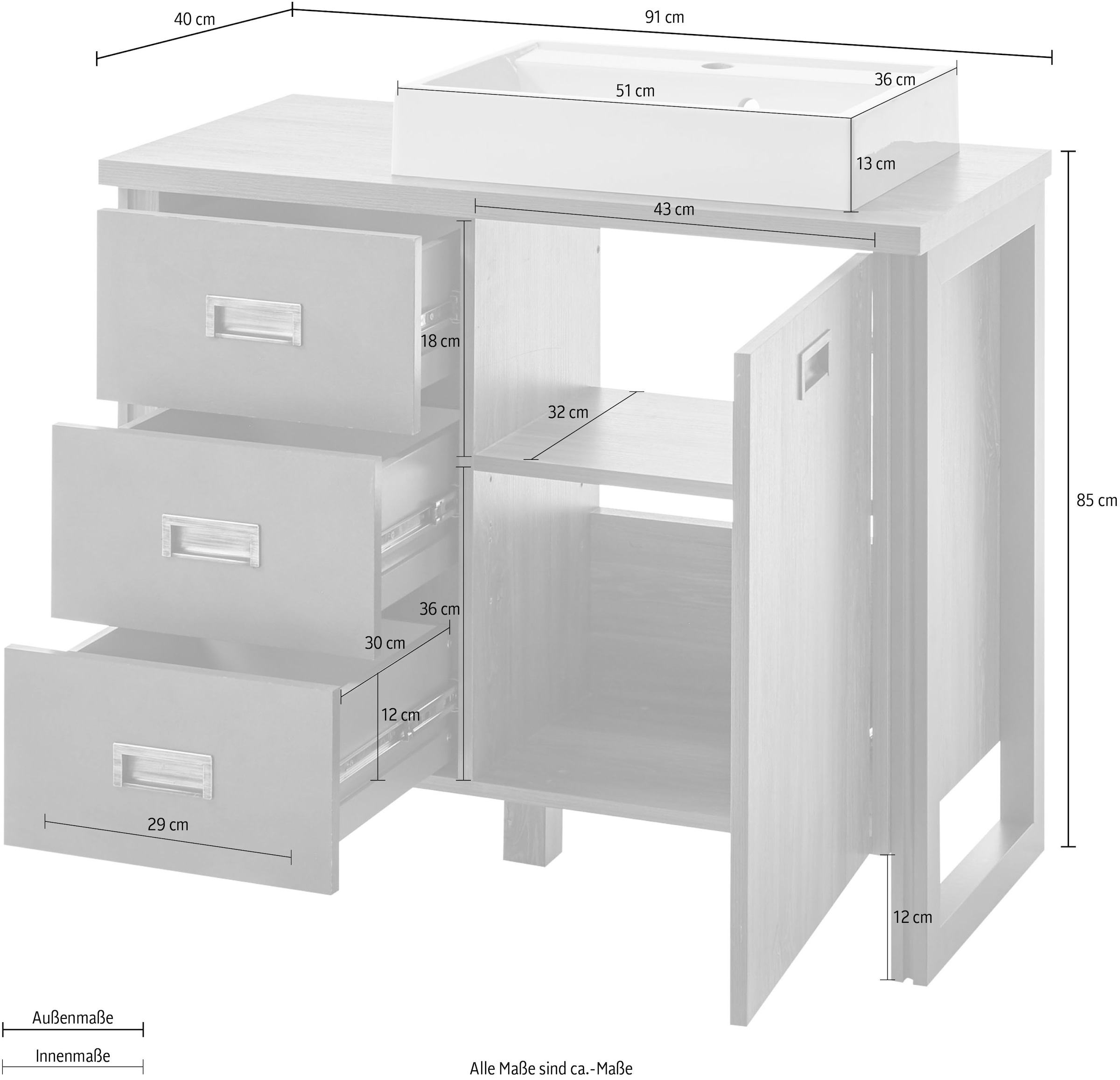 Home affaire Waschtisch »Detroit«, Breite 91 cm, 1 Aufsatzwaschbecken aus Mineralguss