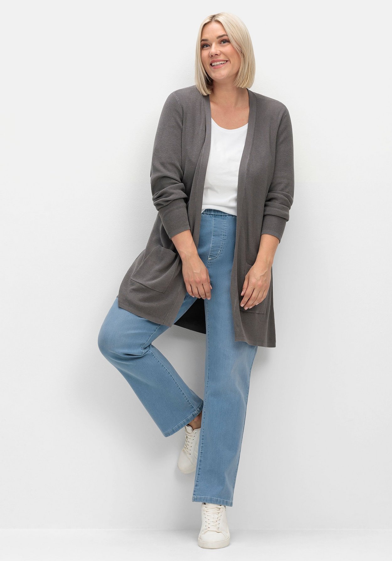 Sheego Longstrickjacke »Strickjacke in verschlussloser Form, mit Taschen«