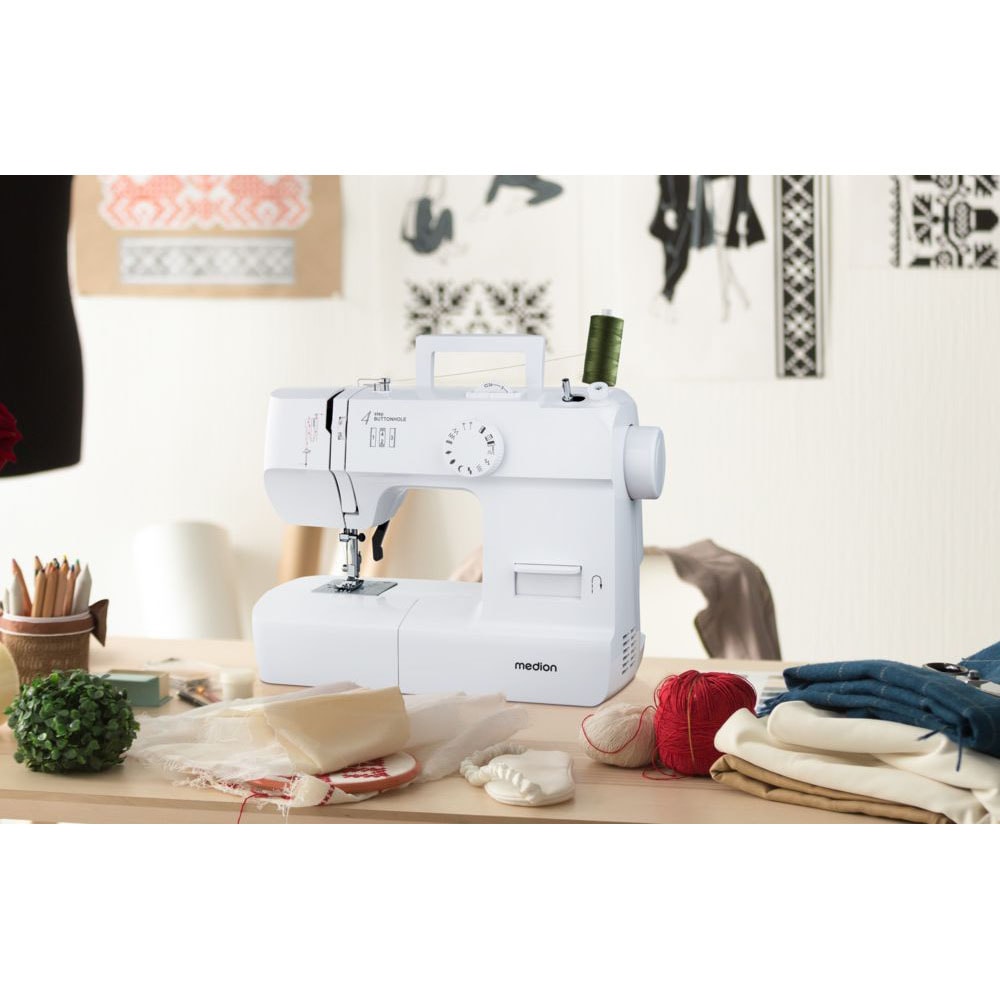 Medion® Nähmaschine »SM70 (MD 11179), 12 Stichmuster, Rückwärtstaste, 70 Watt Motorleistung«, 12 Programme, einstellbare Stichlänge, 4 Schritte Knopfloch, umfangreiches Zubehör