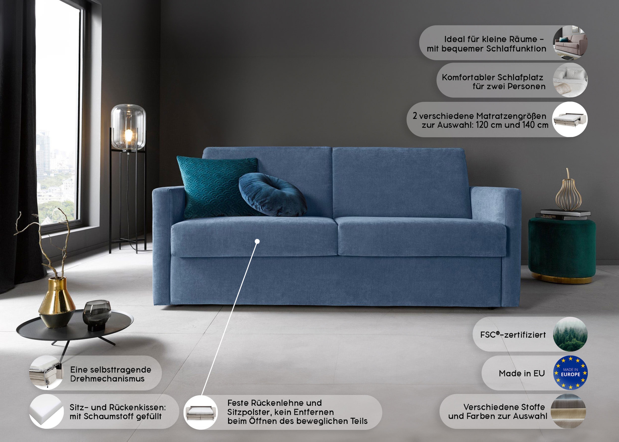 Home affaire Schlafsofa »GOLDPOINT 182cm,  Dauerschläfer, Liegefläche 140/200 cm« 3-Sitzer mit Dauerschläfer-Funktion, Bonell-Federkernmatratze,