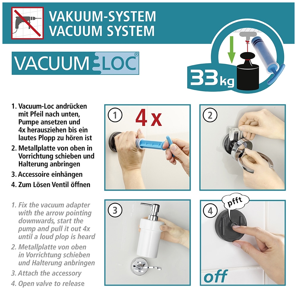 WENKO Toilettenpapierhalter »Vacuum-Loc® Modell Capri«, aus Zinkdruckguss, Befestigen ohne Bohren