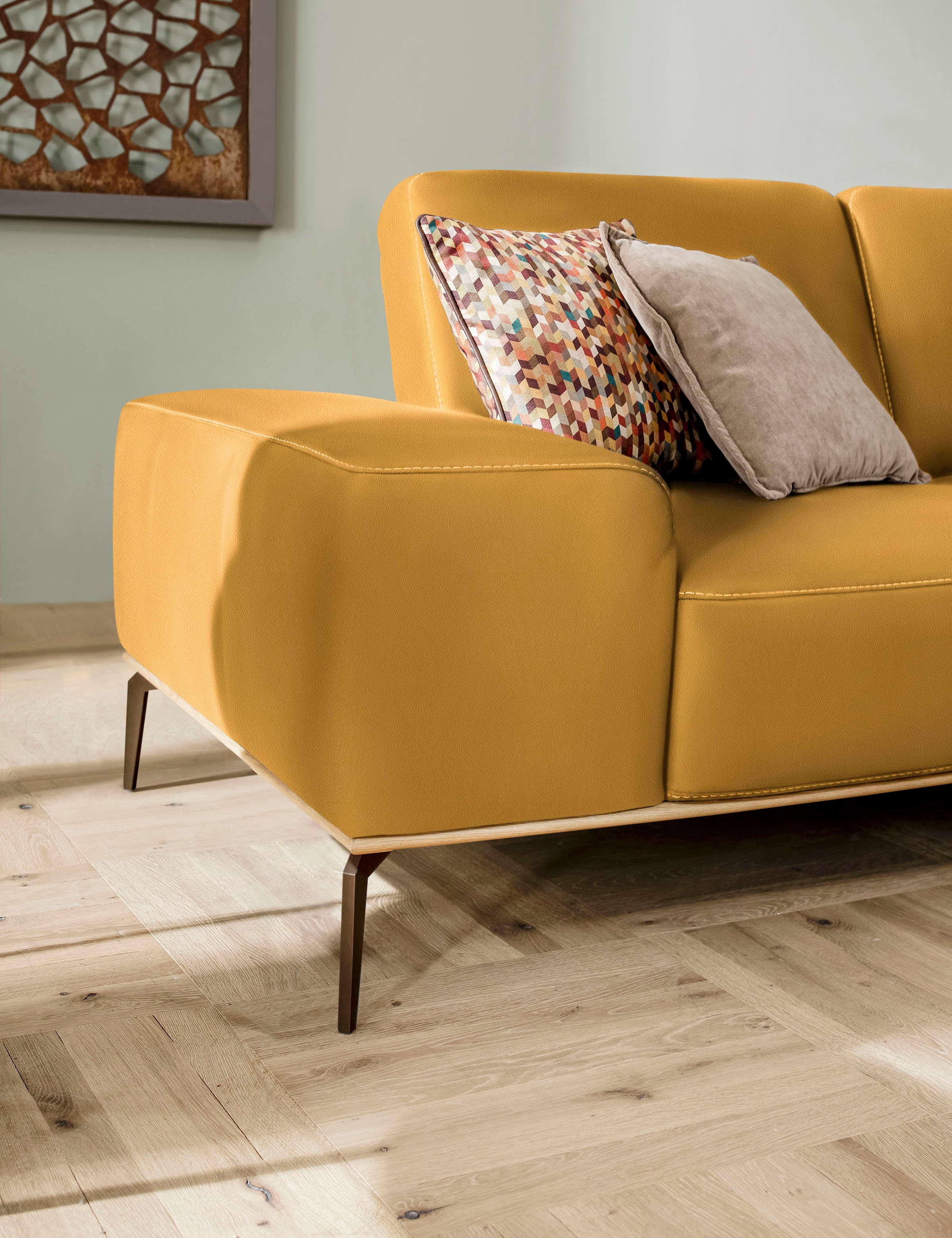 W.SCHILLIG Ecksofa »run, Designsofa mit tollem Sitzkomfort, bequem, L-Form«, mit Holzsockel, Füße in Bronze pulverbeschichtet, Breite 279 cm