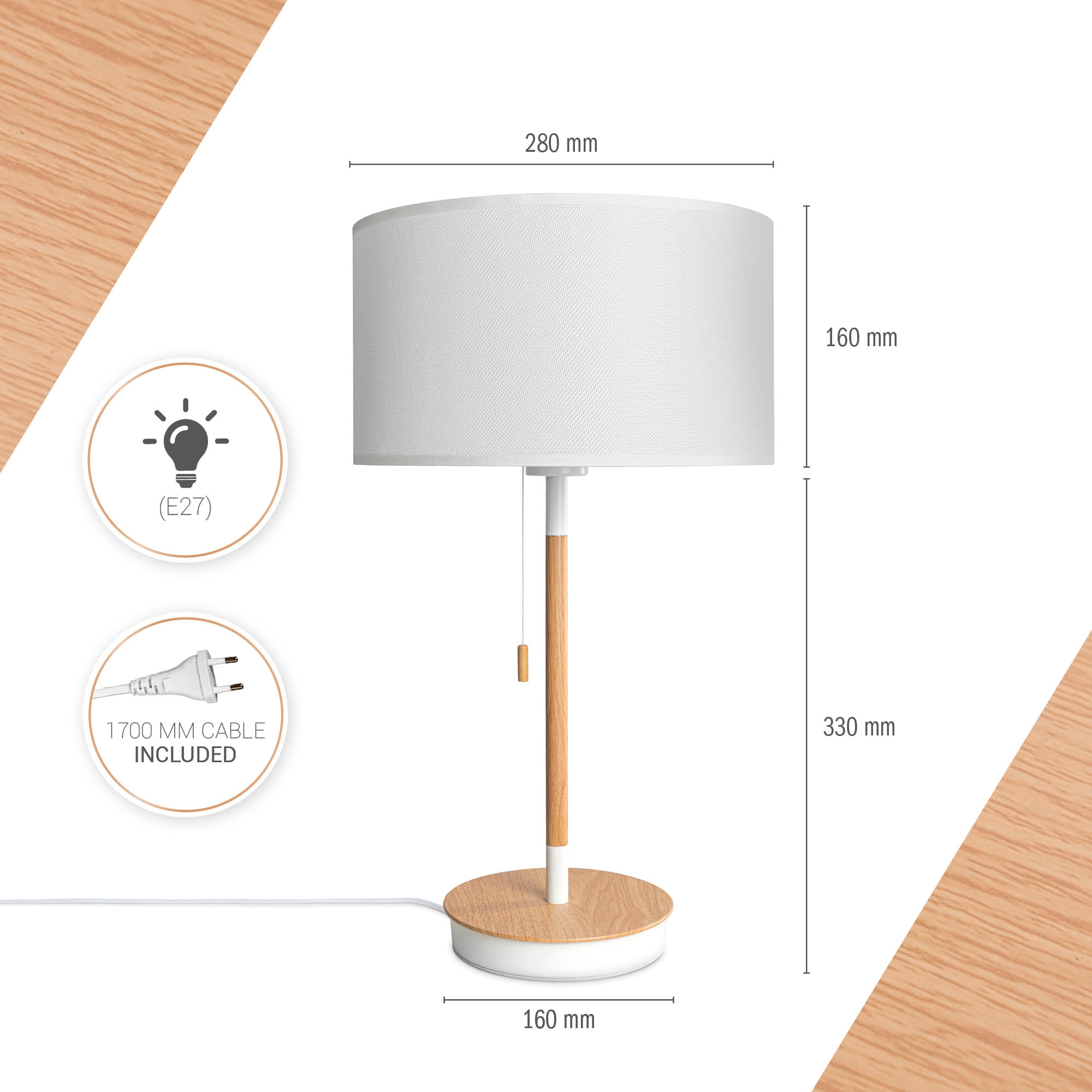 Paco Home Tischleuchte »EK CA UNI COLOR«, Leuchtmittel E27 | ohne Leuchtmittel, Nacht Mit Schalter Stofflampe Vintage Skandinavisch