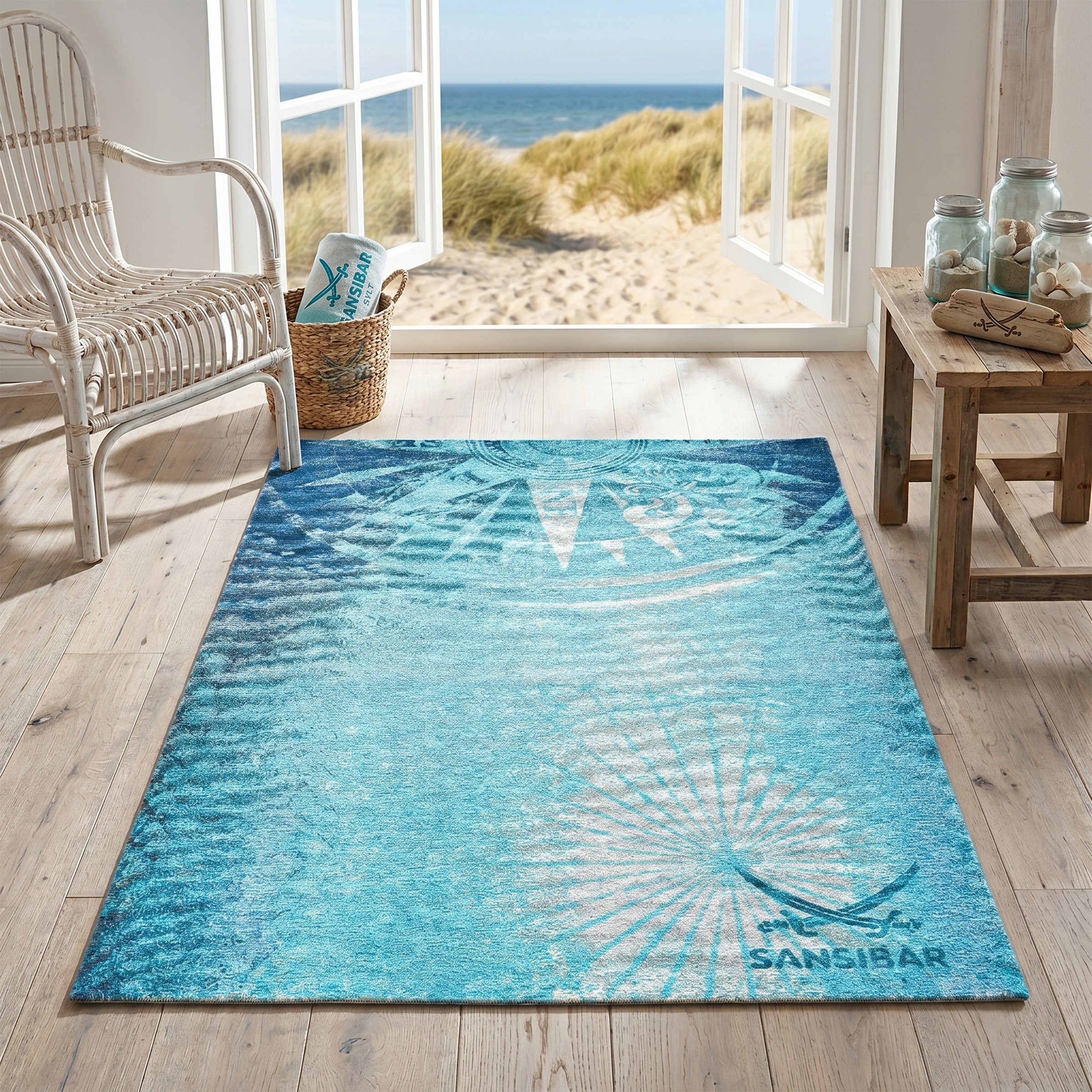 Sansibar Teppich »Keitum 011« rechteckig 3 mm Höhe Flachgewebe, modernes Design, Motiv Kompass