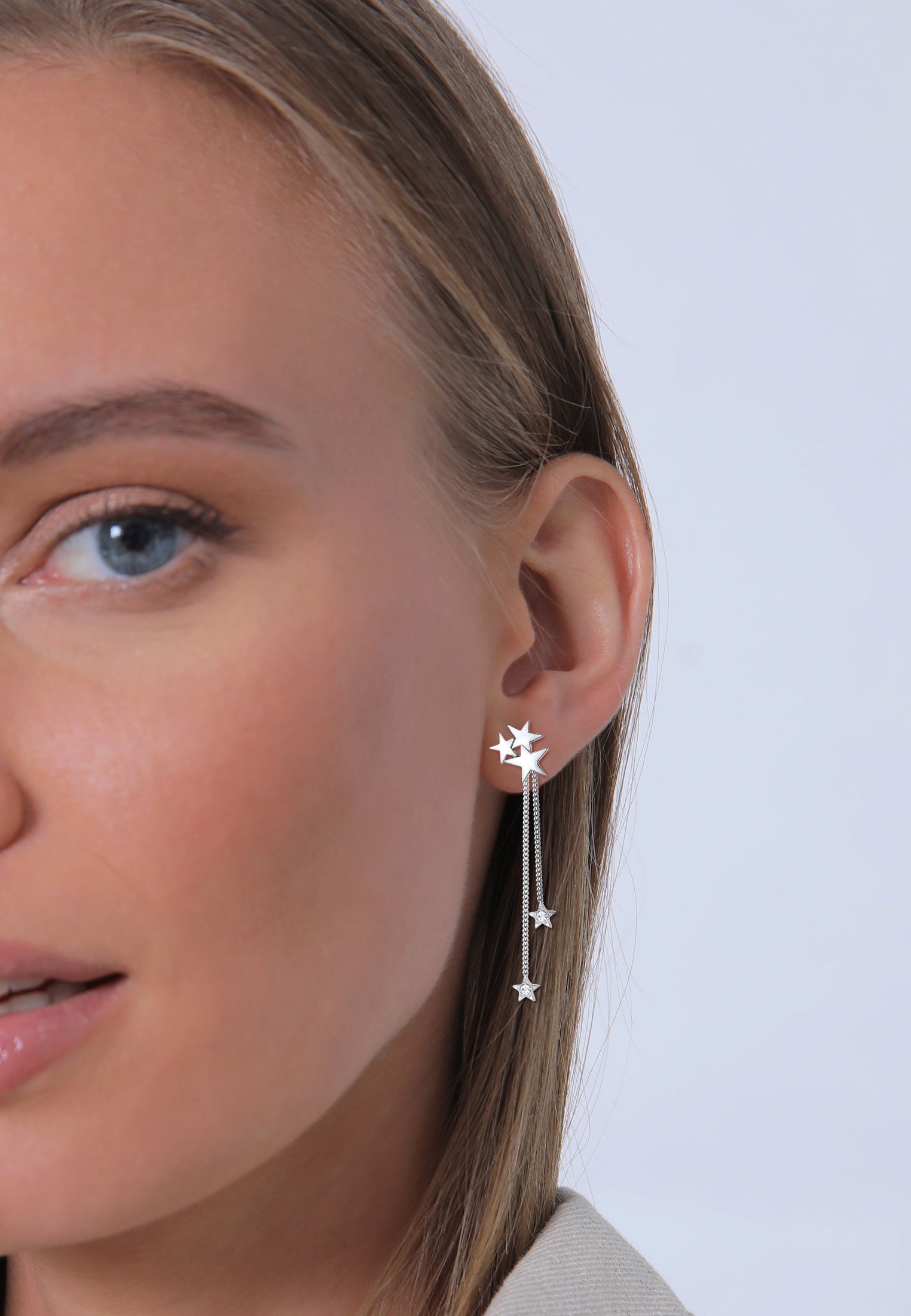 Elli Premium Paar Ohrhänger »Ohrringe Ohrhänger lang Stern Glass Crystals Weiß 925 Sterling Silber«