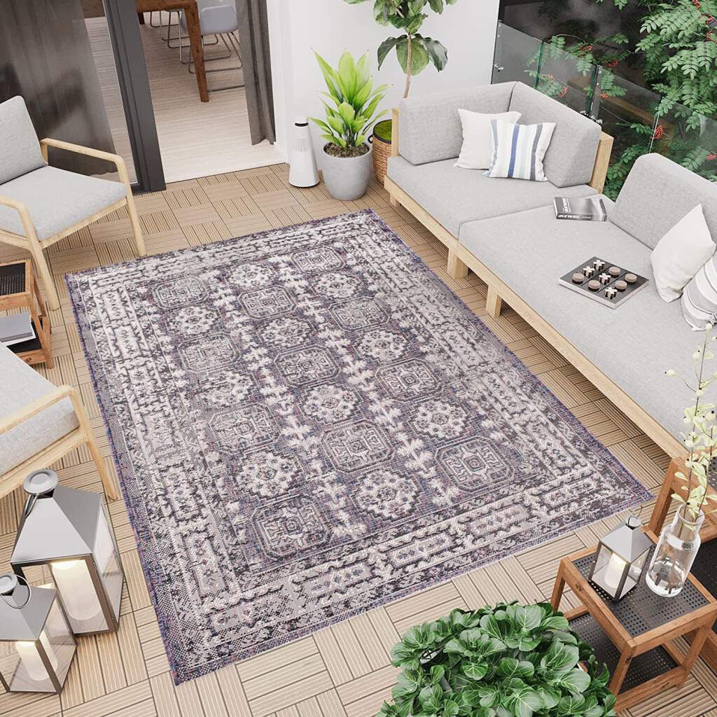 Carpet City Wohnzimmer, 740«, Balkon, Outdoor Ornamenten rechteckig, Look, »Outdoor In/- Terrasse geeignet, Teppich