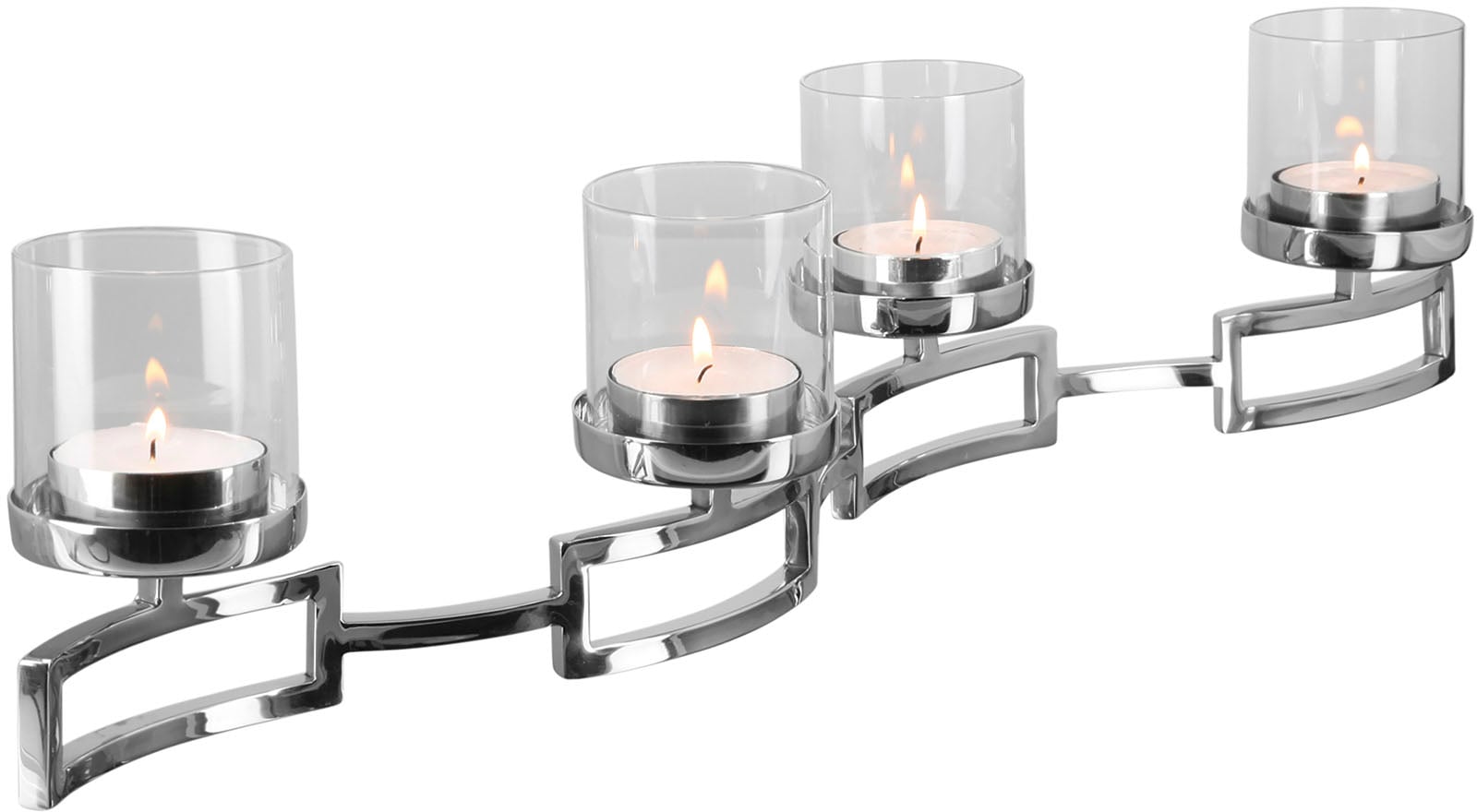Fink Kerzenleuchter "HOMMAGE, Weihnachtsdeko" silberfarben - aus Edelstahl und Glas, 4-flammig, Adventsleuchter
