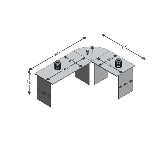 FMD Eckschreibtisch, moderner Winkel-Schreibtisch, Made in Germany, 205/155x75,4x65,0 cm