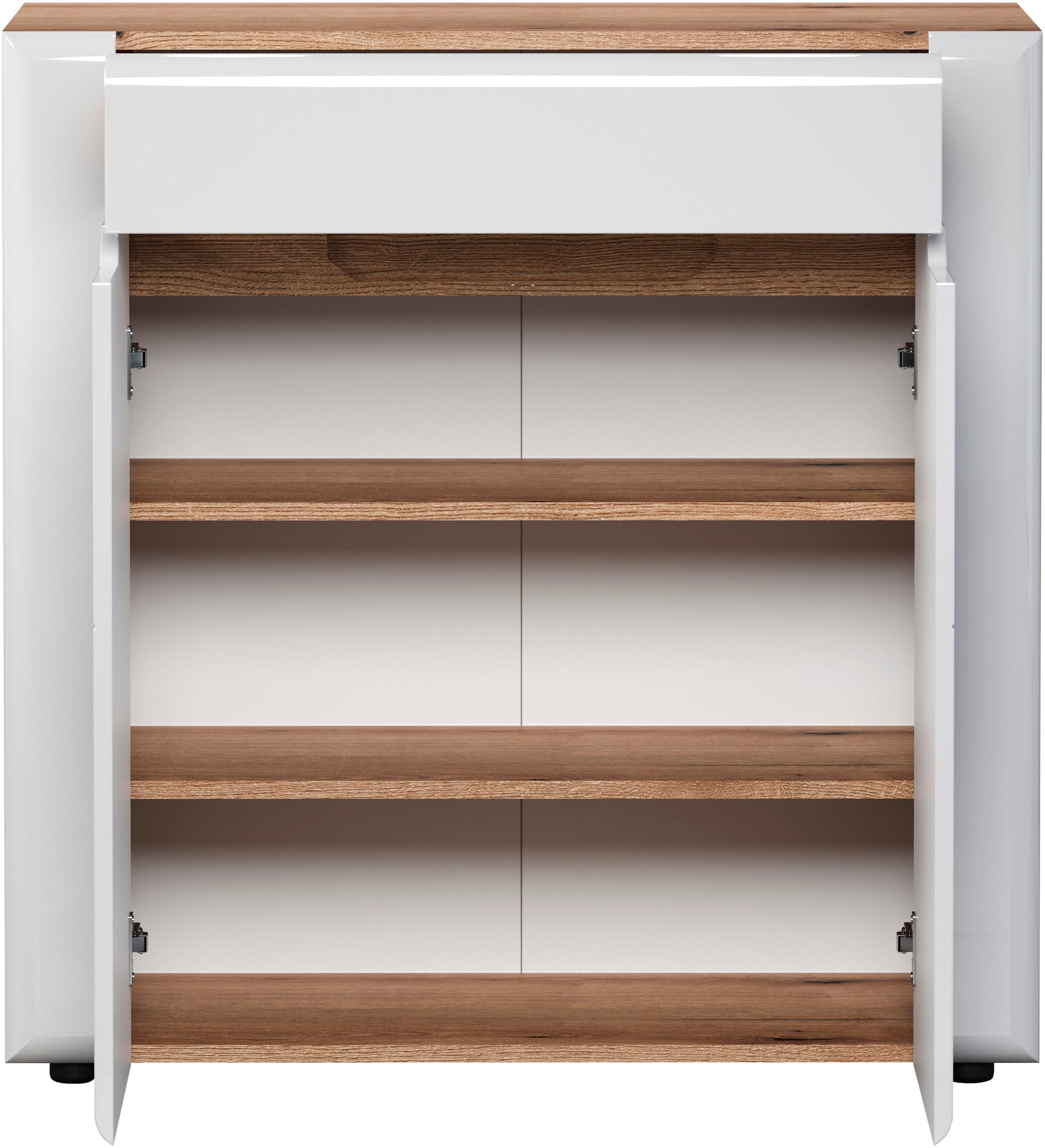INOSIGN Kommode »Graz«, (Packung, 1 St.), Maße (B/H/T in cm): (91/94/38) - Farbe Weiß Hochglanz und Eiche