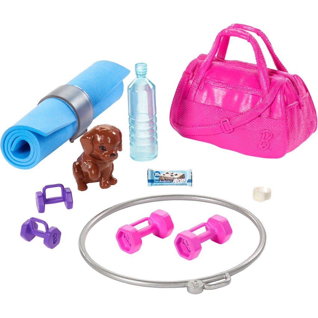 Barbie Anziehpuppe »Wellness Fitness«, mit Hündchen, Hula-Hoop-Reifen, Yoga-Matte u.v.m.